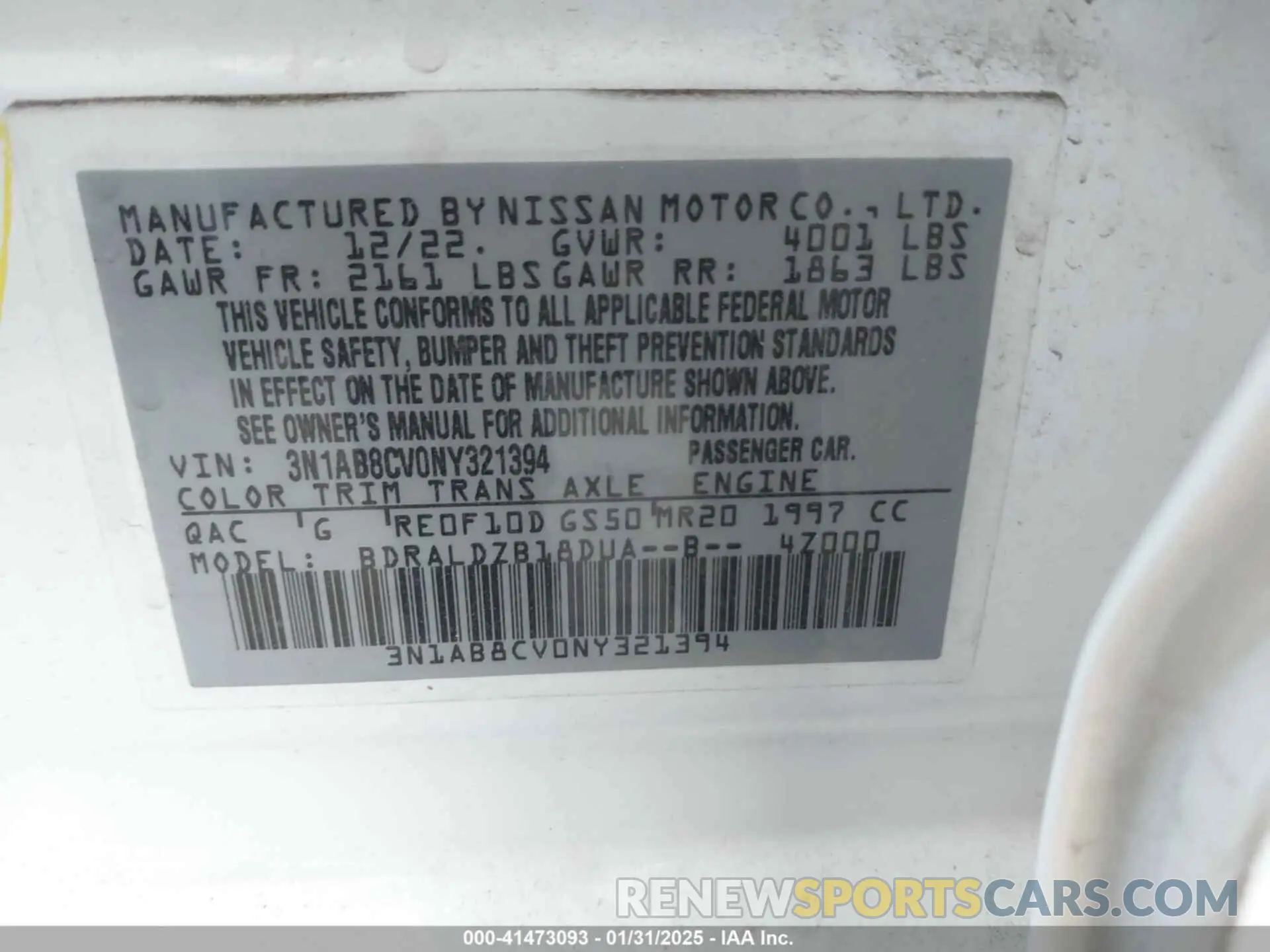 9 fotografías del automóvil dañado 3N1AB8CV0NY321394 NISSAN SENTRA 2022