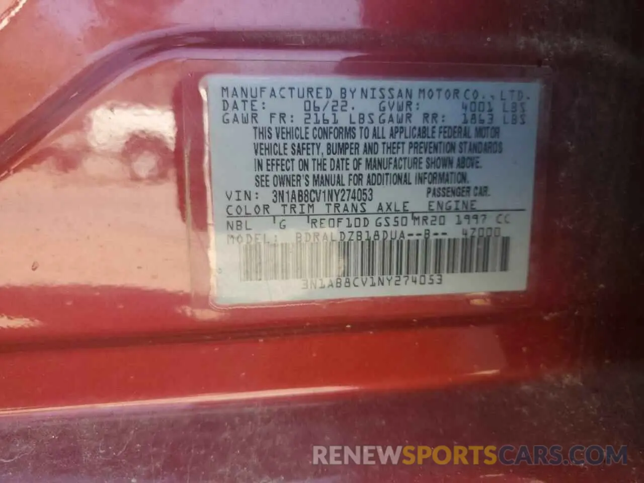 13 fotografías del automóvil dañado 3N1AB8CV1NY274053 NISSAN SENTRA 2022