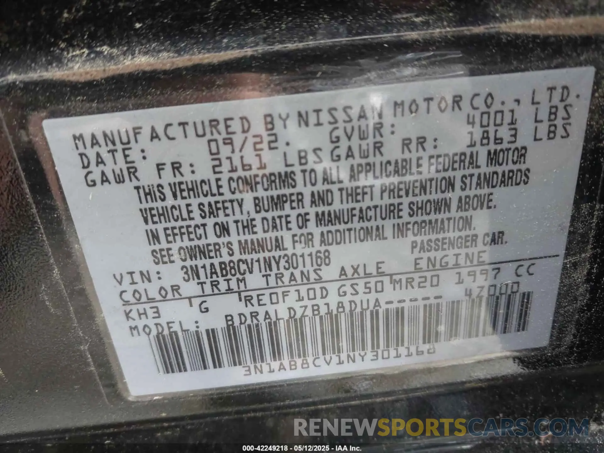 9 fotografías del automóvil dañado 3N1AB8CV1NY301168 NISSAN SENTRA 2022