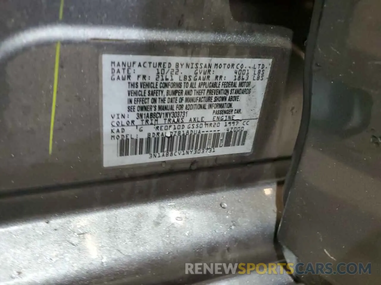 12 fotografías del automóvil dañado 3N1AB8CV1NY303731 NISSAN SENTRA 2022
