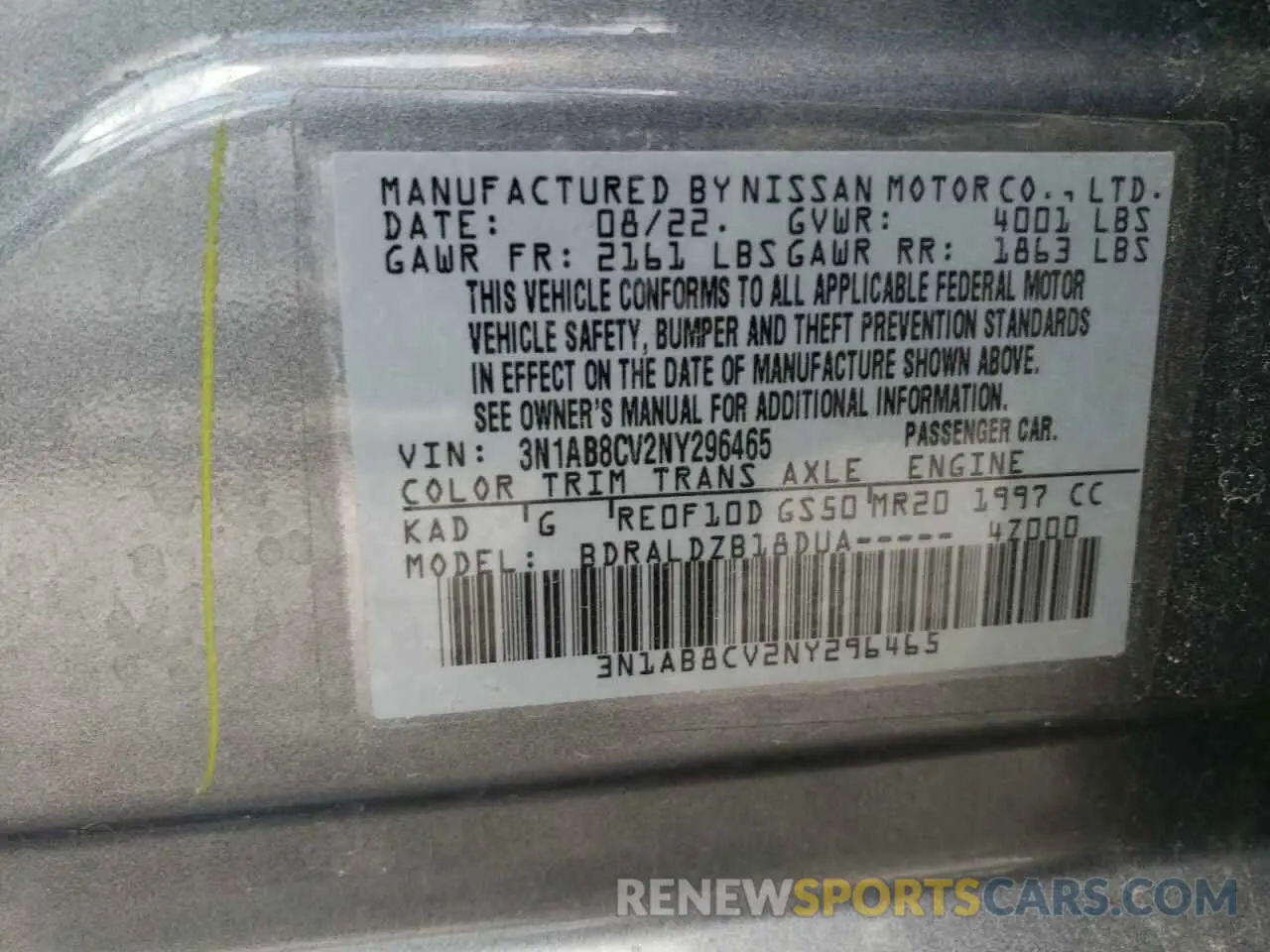 14 fotografías del automóvil dañado 3N1AB8CV2NY296465 NISSAN SENTRA 2022
