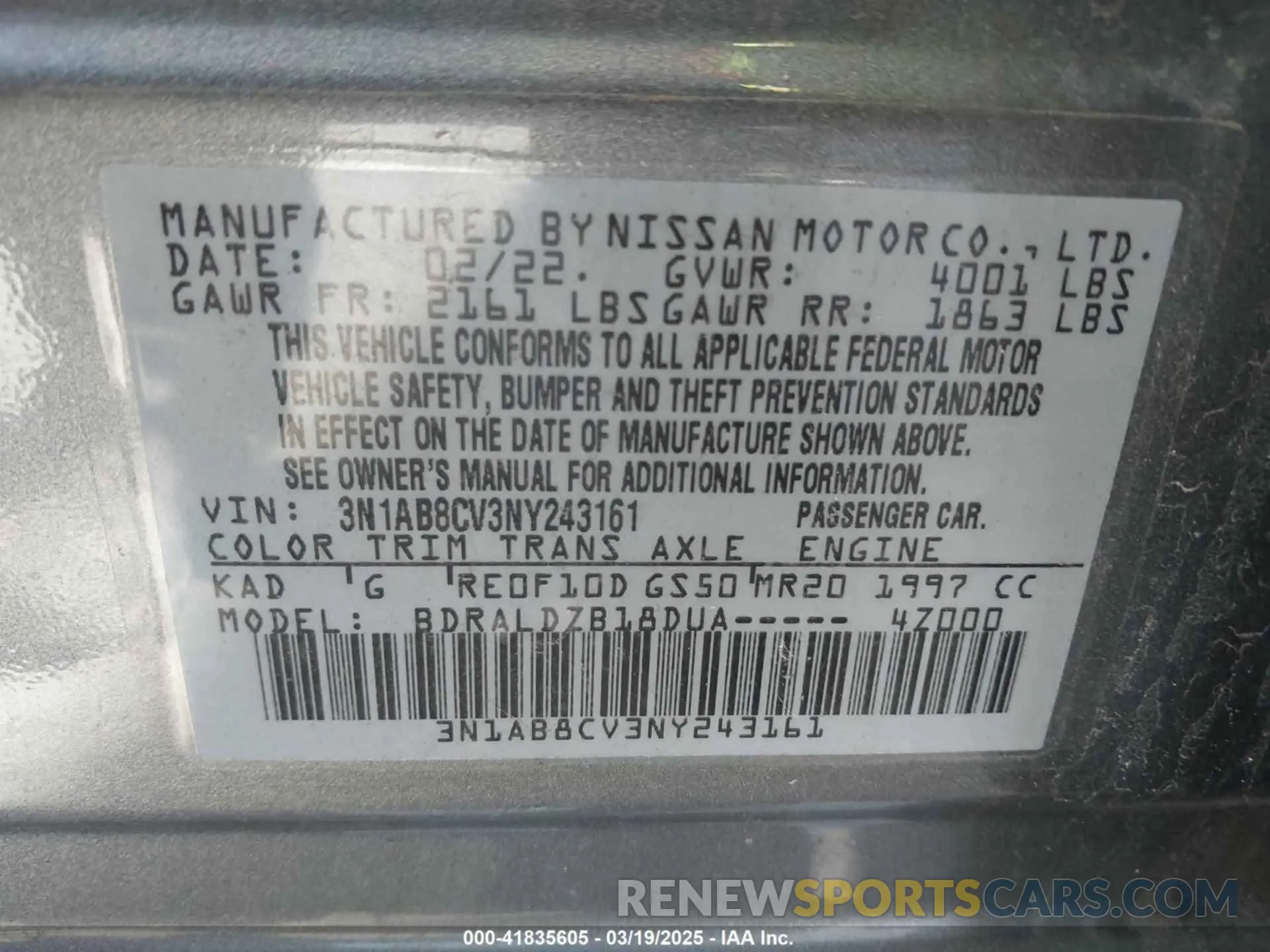 9 fotografías del automóvil dañado 3N1AB8CV3NY243161 NISSAN SENTRA 2022