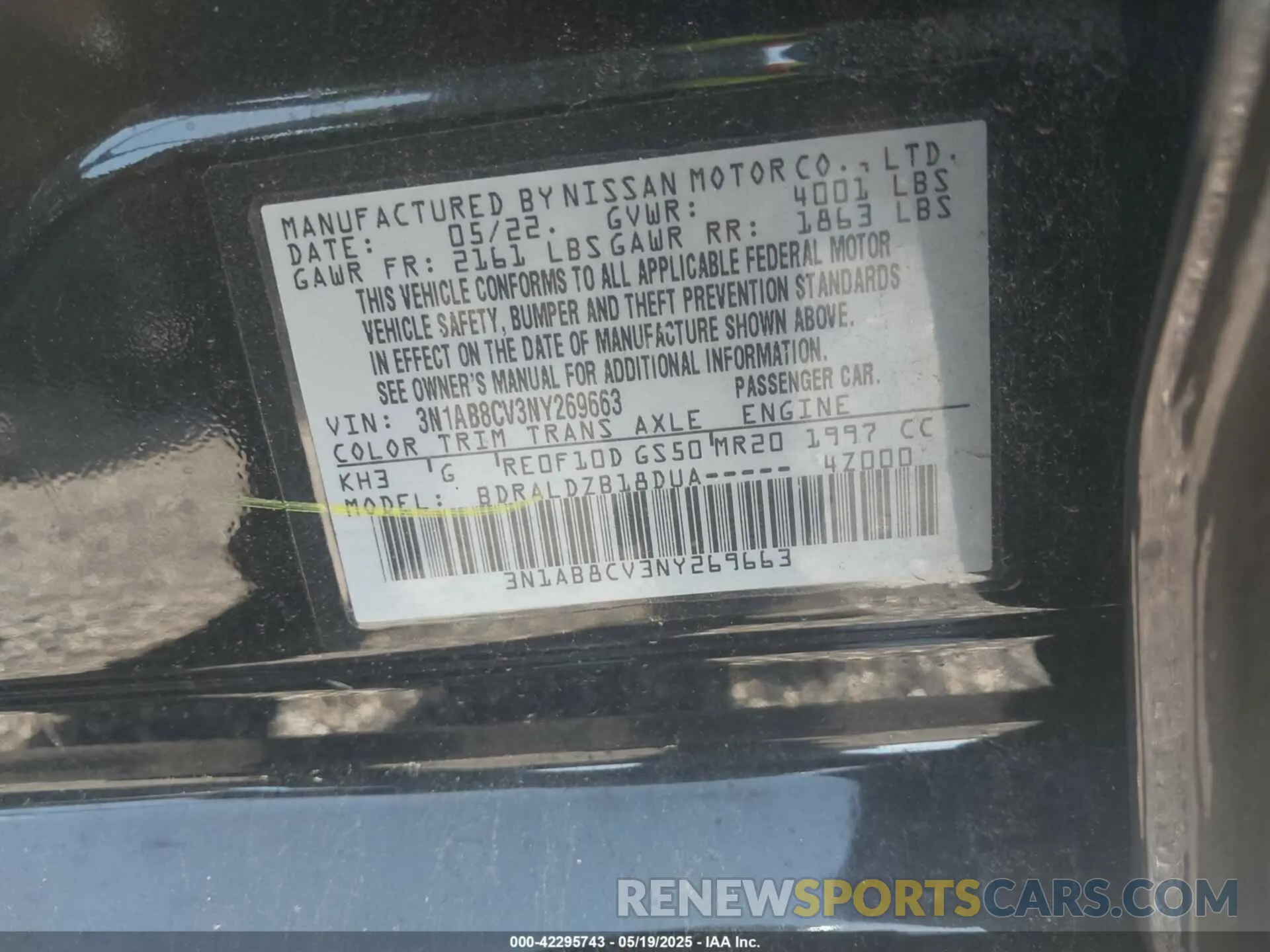 9 fotografías del automóvil dañado 3N1AB8CV3NY269663 NISSAN SENTRA 2022