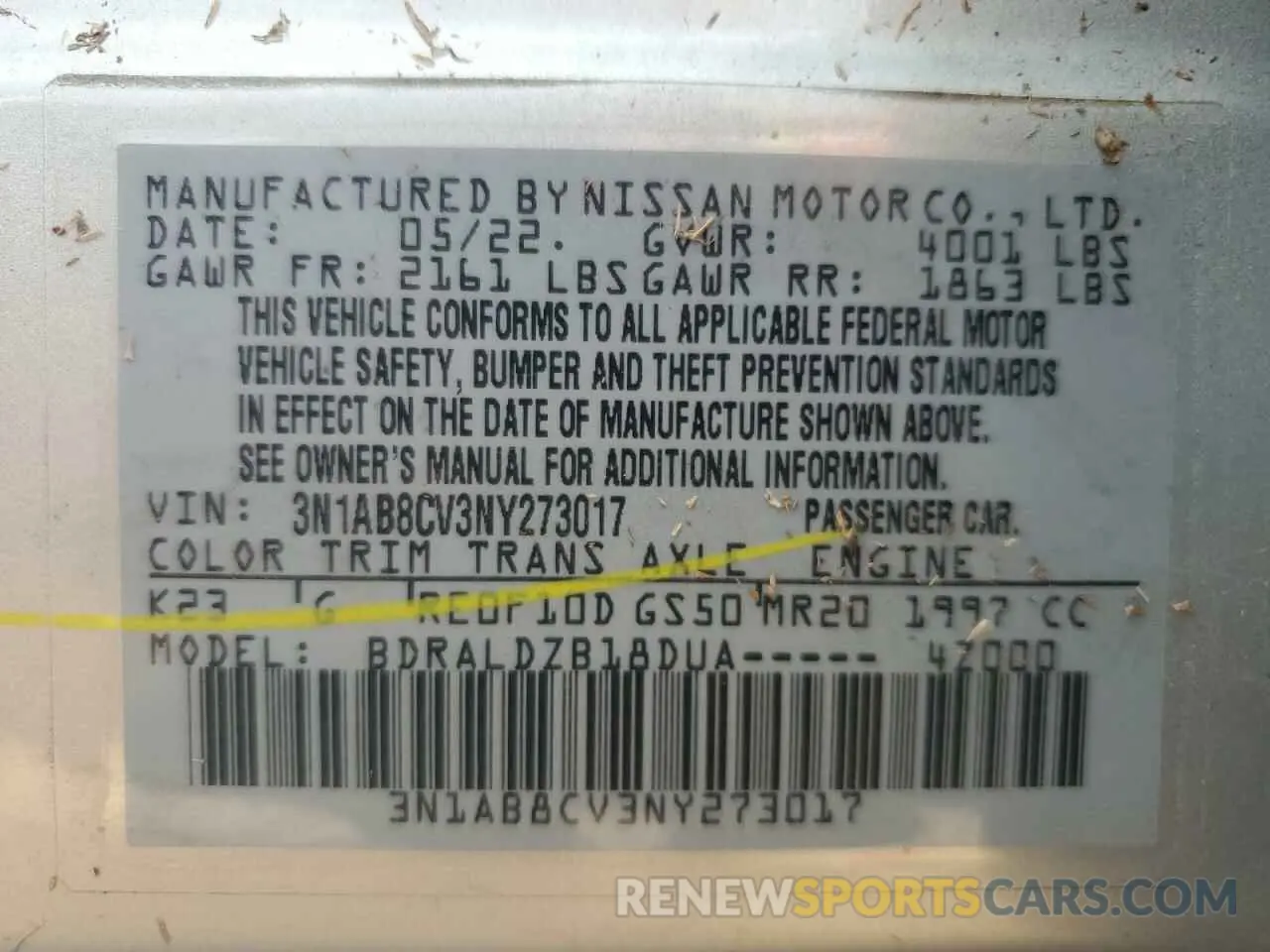 14 fotografías del automóvil dañado 3N1AB8CV3NY273017 NISSAN SENTRA 2022
