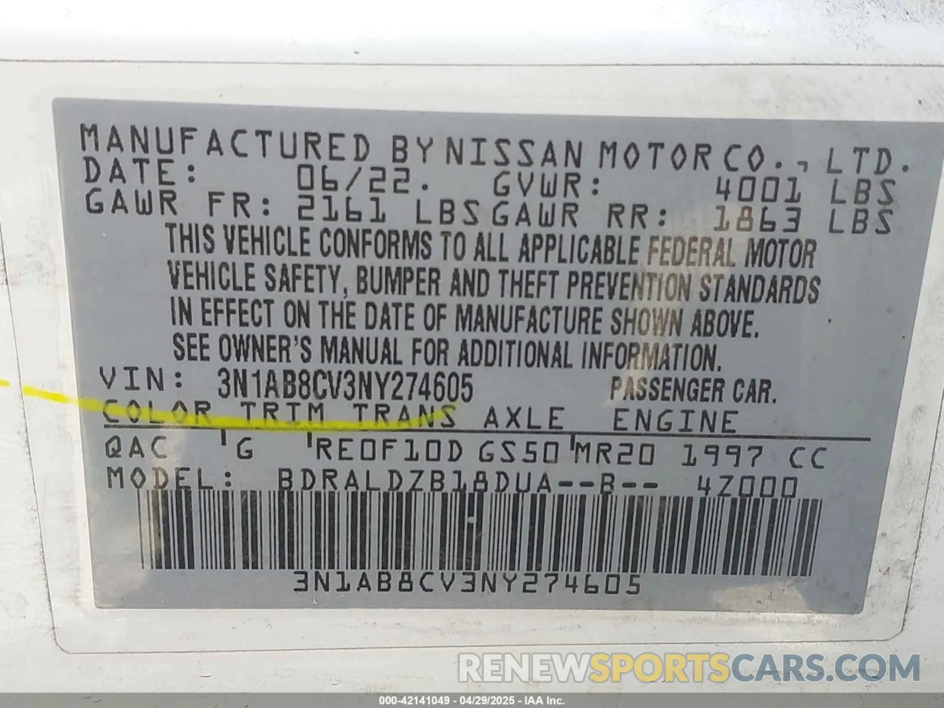 9 fotografías del automóvil dañado 3N1AB8CV3NY27460E NISSAN SENTRA 2022