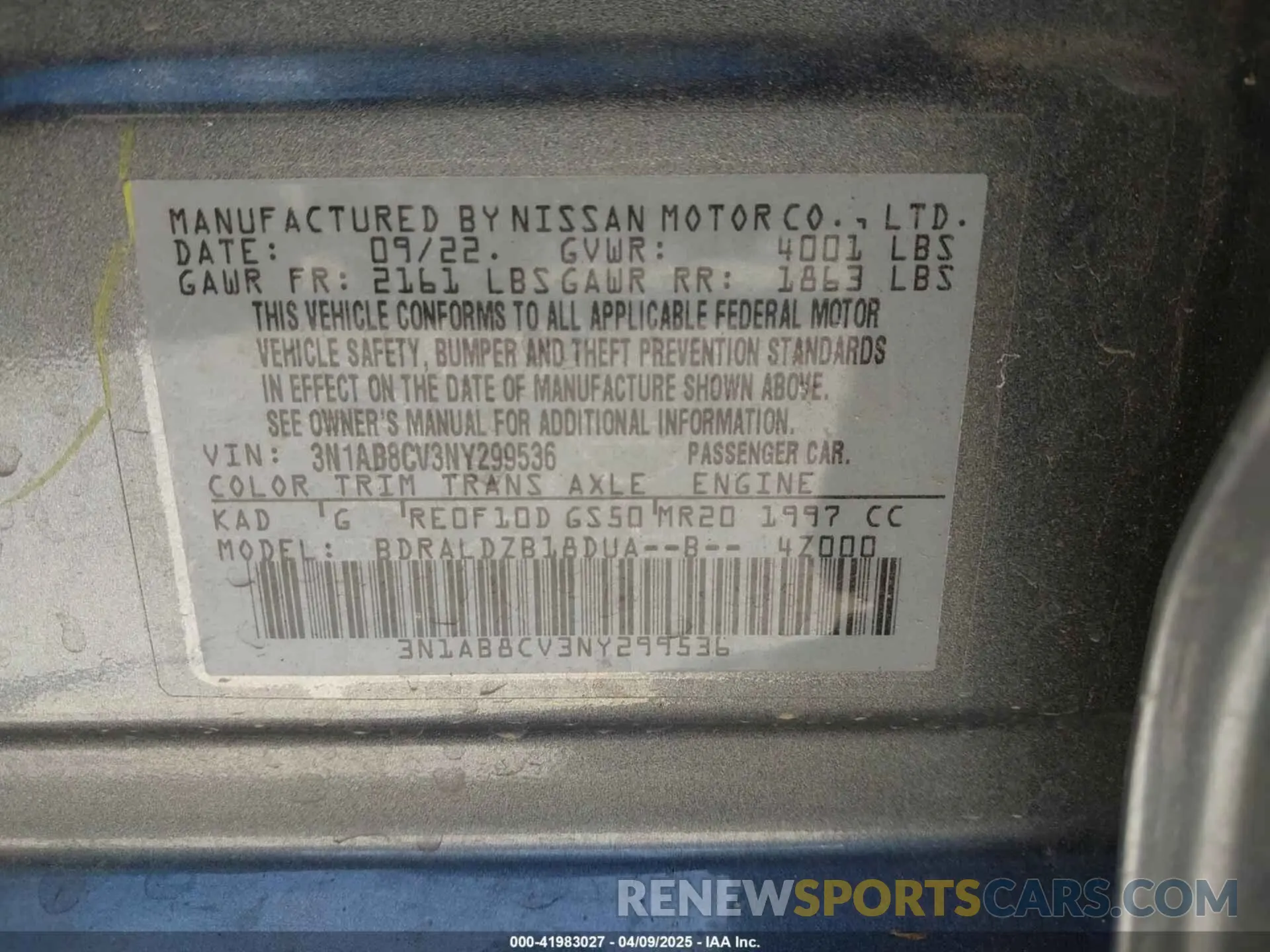 9 fotografías del automóvil dañado 3N1AB8CV3NY299536 NISSAN SENTRA 2022