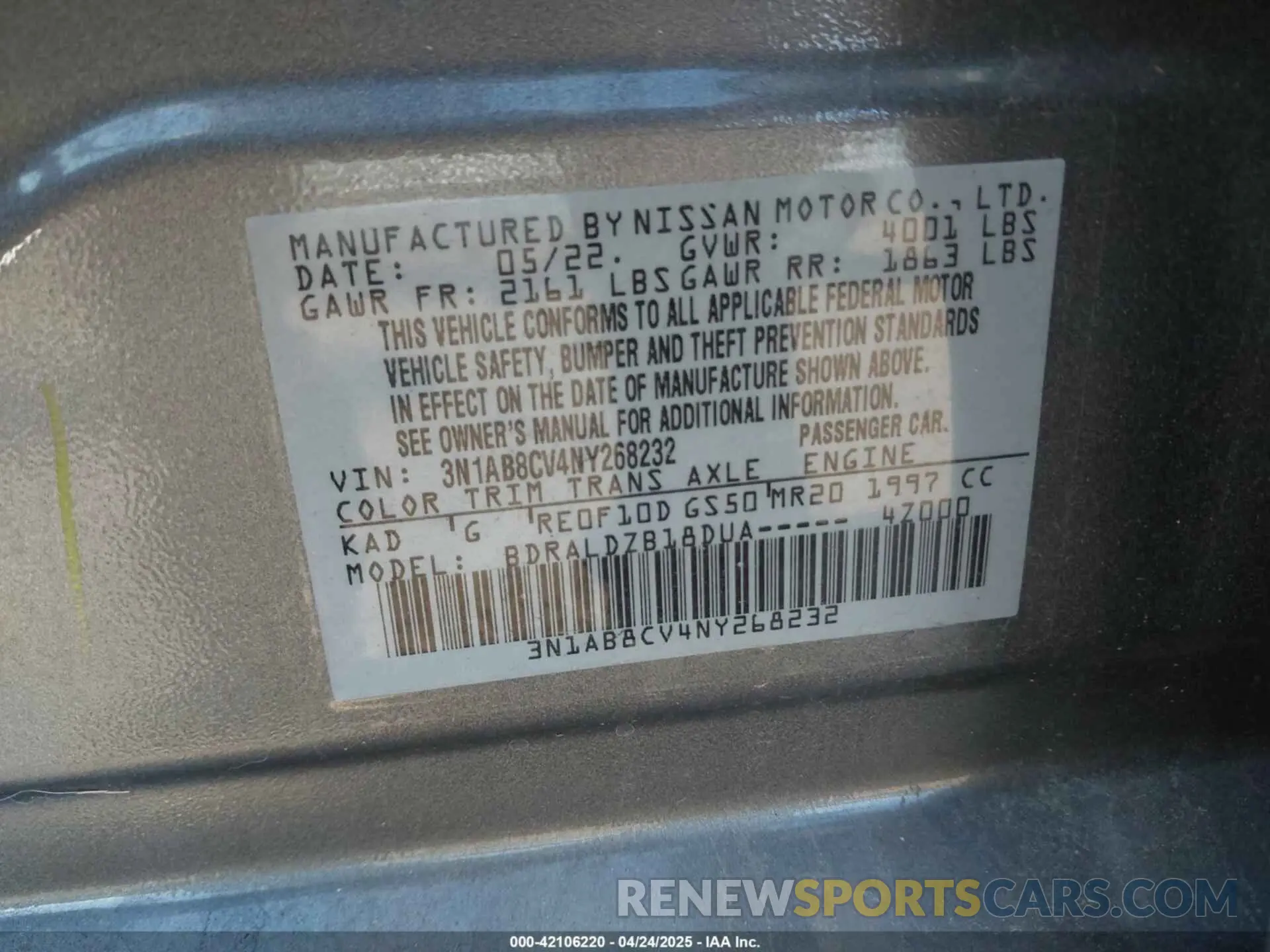 9 fotografías del automóvil dañado 3N1AB8CV4NY268232 NISSAN SENTRA 2022