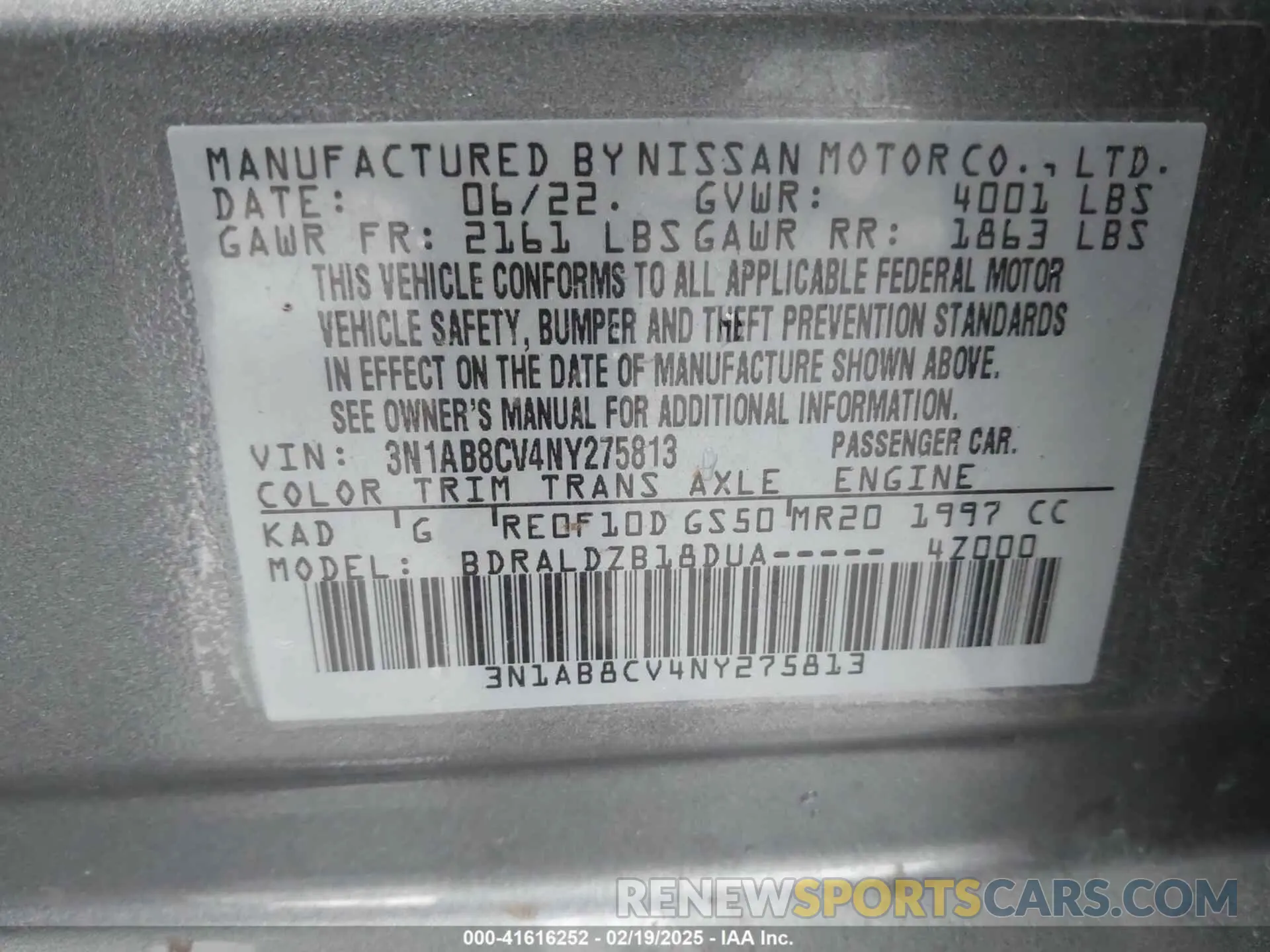 9 fotografías del automóvil dañado 3N1AB8CV4NY275813 NISSAN SENTRA 2022