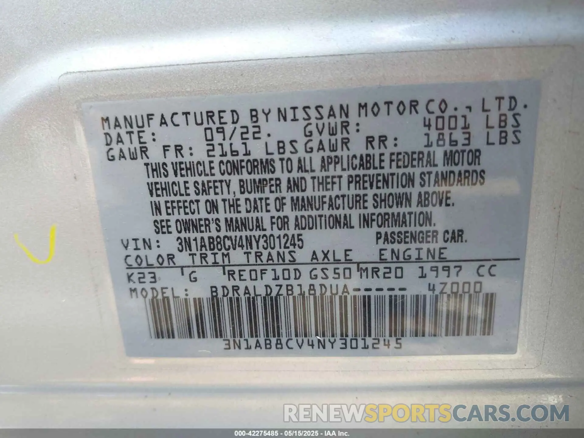 9 fotografías del automóvil dañado 3N1AB8CV4NY301245 NISSAN SENTRA 2022