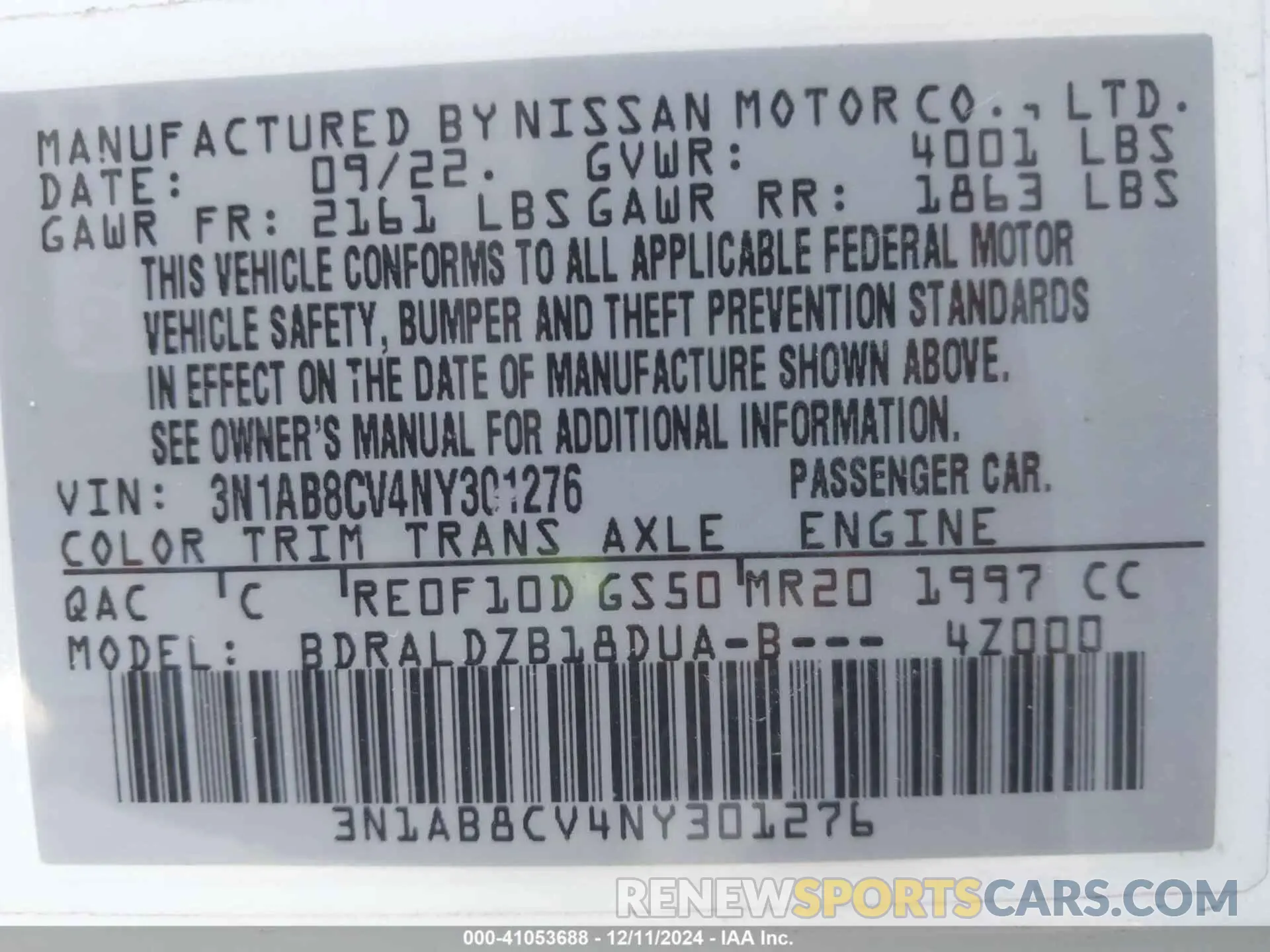 9 fotografías del automóvil dañado 3N1AB8CV4NY301276 NISSAN SENTRA 2022