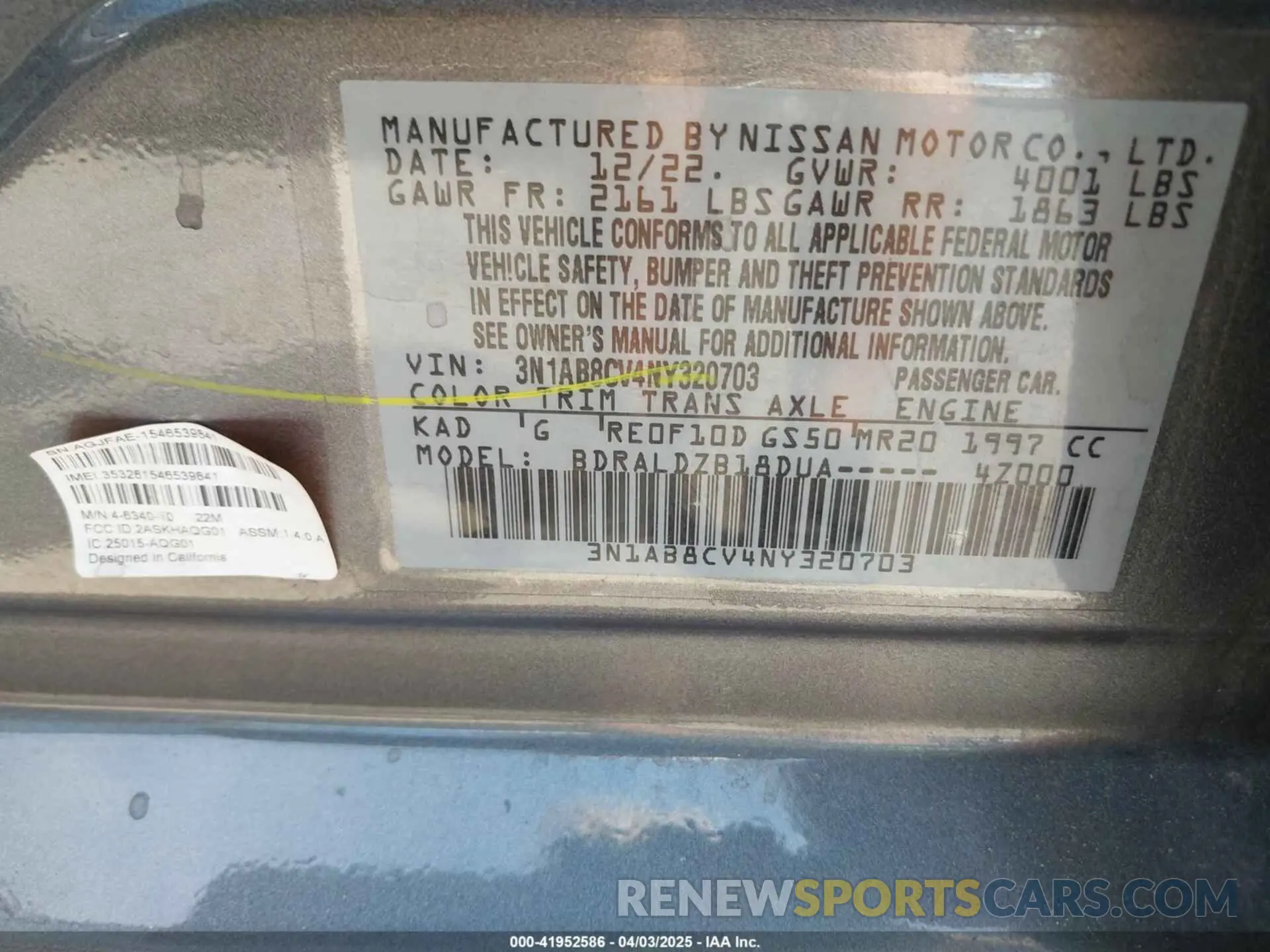 9 fotografías del automóvil dañado 3N1AB8CV4NY320703 NISSAN SENTRA 2022