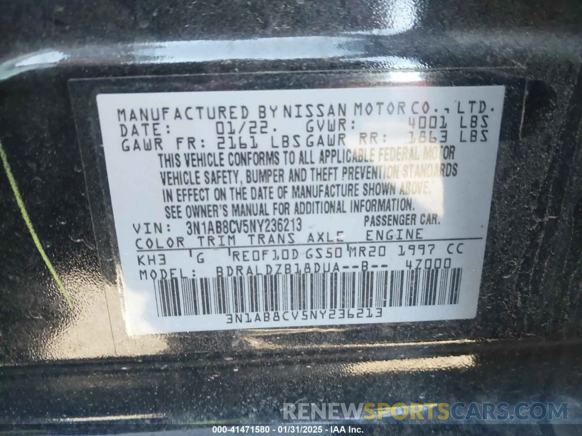 9 fotografías del automóvil dañado 3N1AB8CV5NY236213 NISSAN SENTRA 2022