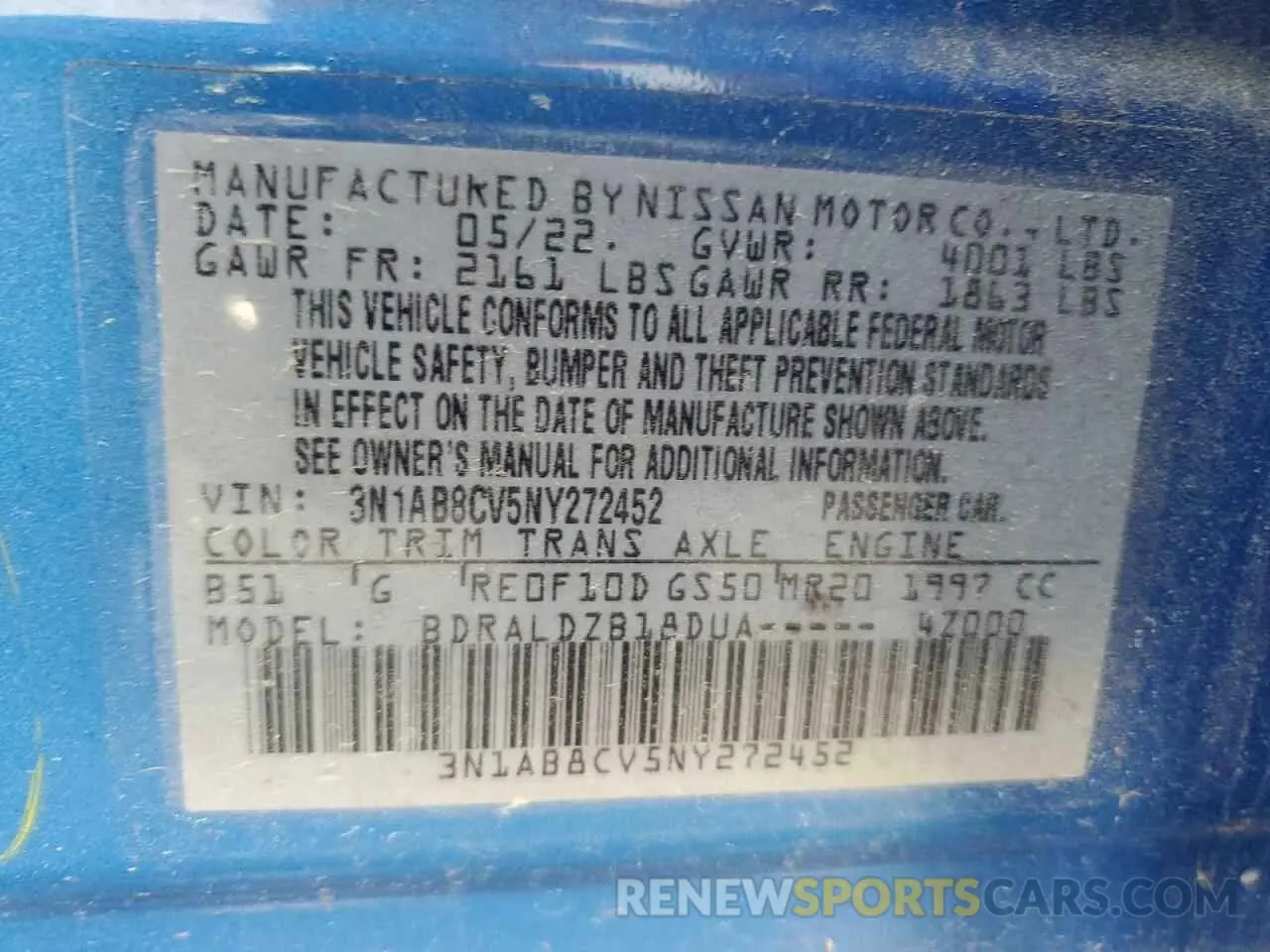 12 fotografías del automóvil dañado 3N1AB8CV5NY272452 NISSAN SENTRA 2022
