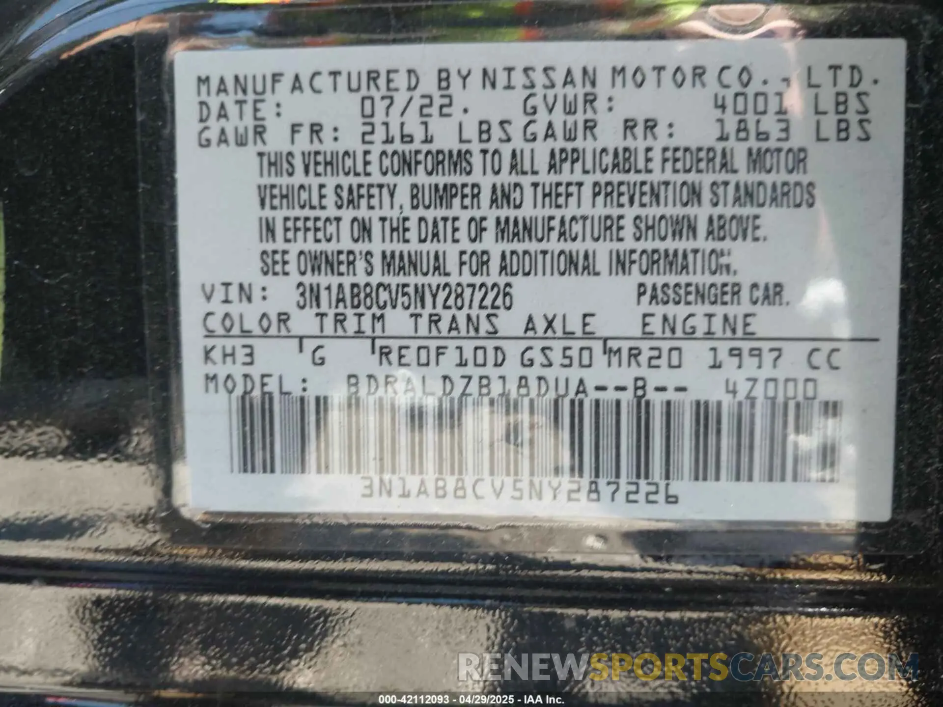 9 fotografías del automóvil dañado 3N1AB8CV5NY287226 NISSAN SENTRA 2022