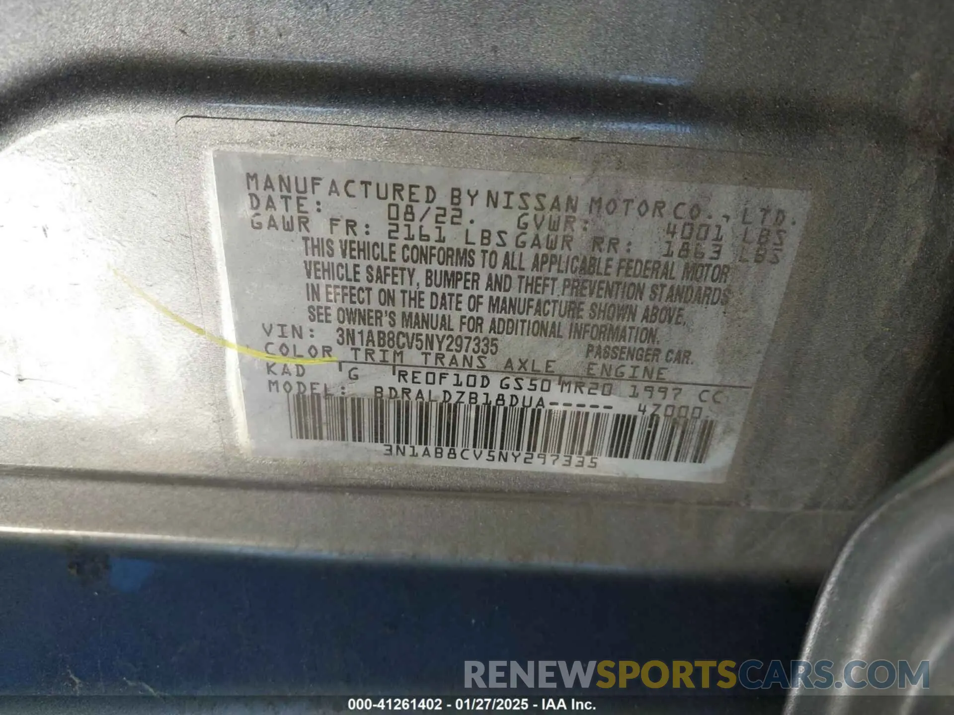 9 fotografías del automóvil dañado 3N1AB8CV5NY297335 NISSAN SENTRA 2022