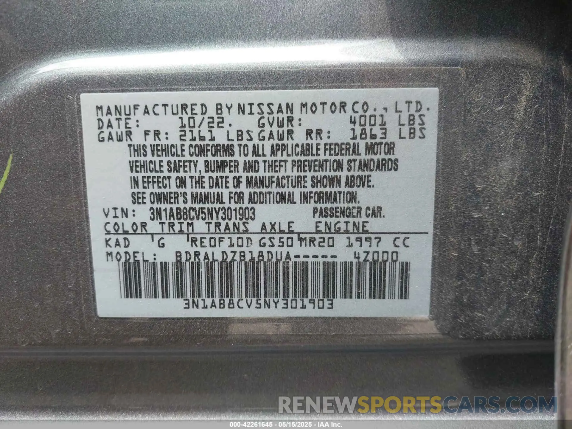 9 fotografías del automóvil dañado 3N1AB8CV5NY301903 NISSAN SENTRA 2022