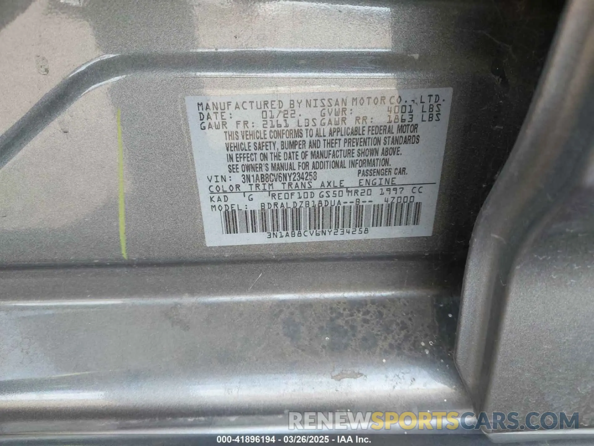 9 fotografías del automóvil dañado 3N1AB8CV6NY234258 NISSAN SENTRA 2022