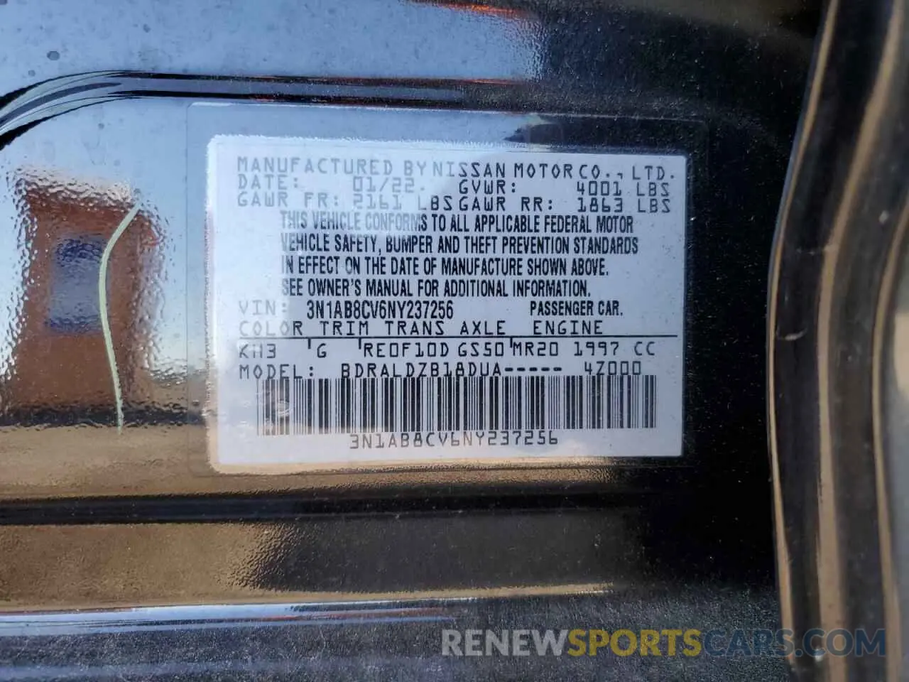 14 fotografías del automóvil dañado 3N1AB8CV6NY237256 NISSAN SENTRA 2022