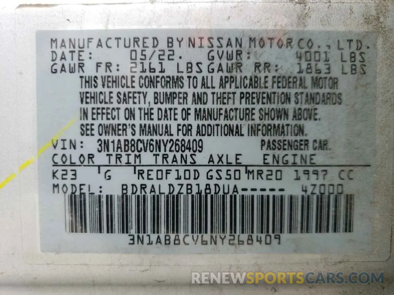 14 fotografías del automóvil dañado 3N1AB8CV6NY268409 NISSAN SENTRA 2022