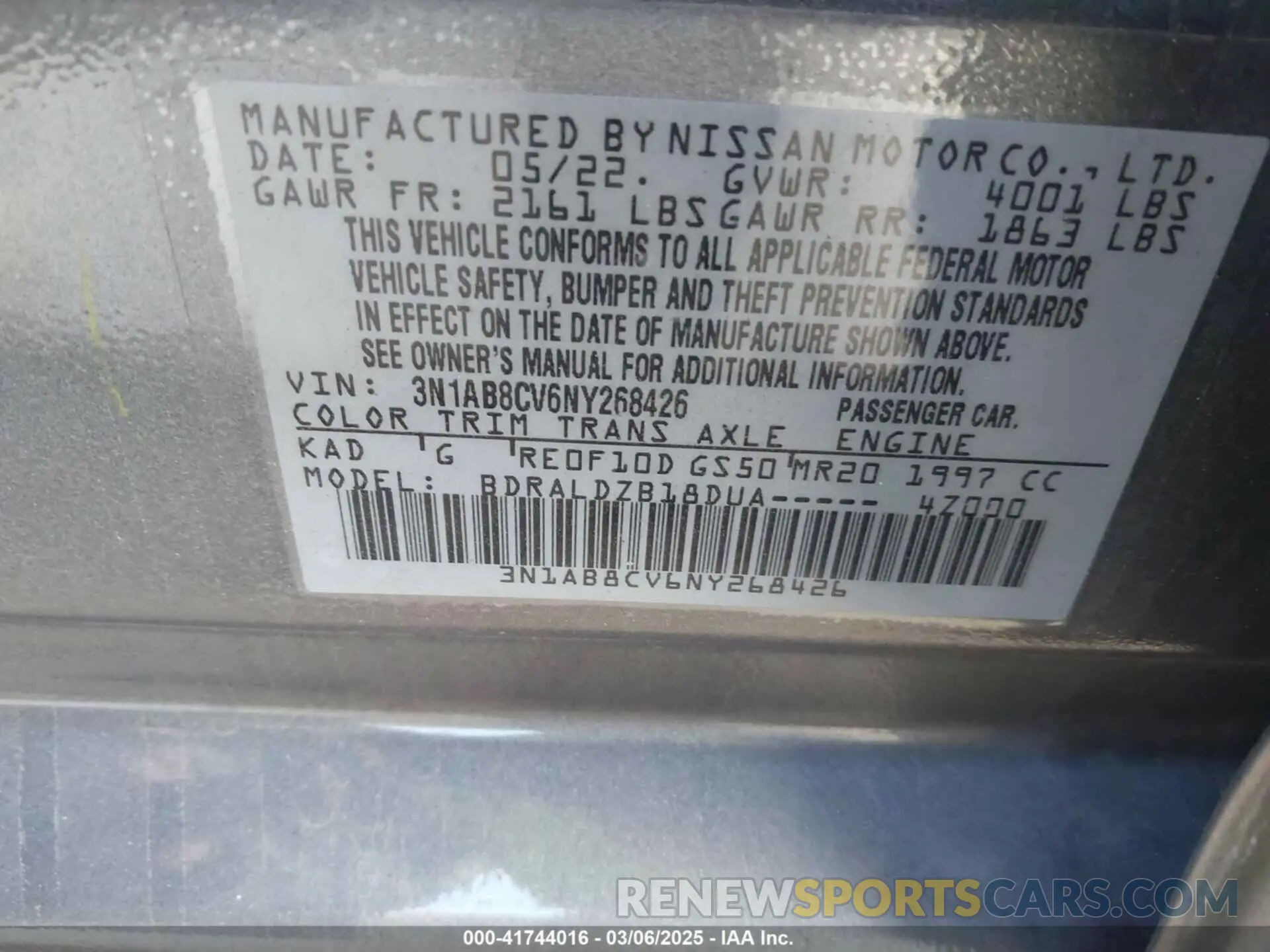 9 fotografías del automóvil dañado 3N1AB8CV6NY268426 NISSAN SENTRA 2022