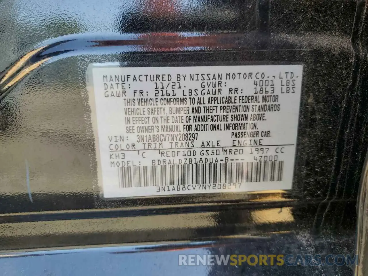 12 fotografías del automóvil dañado 3N1AB8CV7NY208297 NISSAN SENTRA 2022
