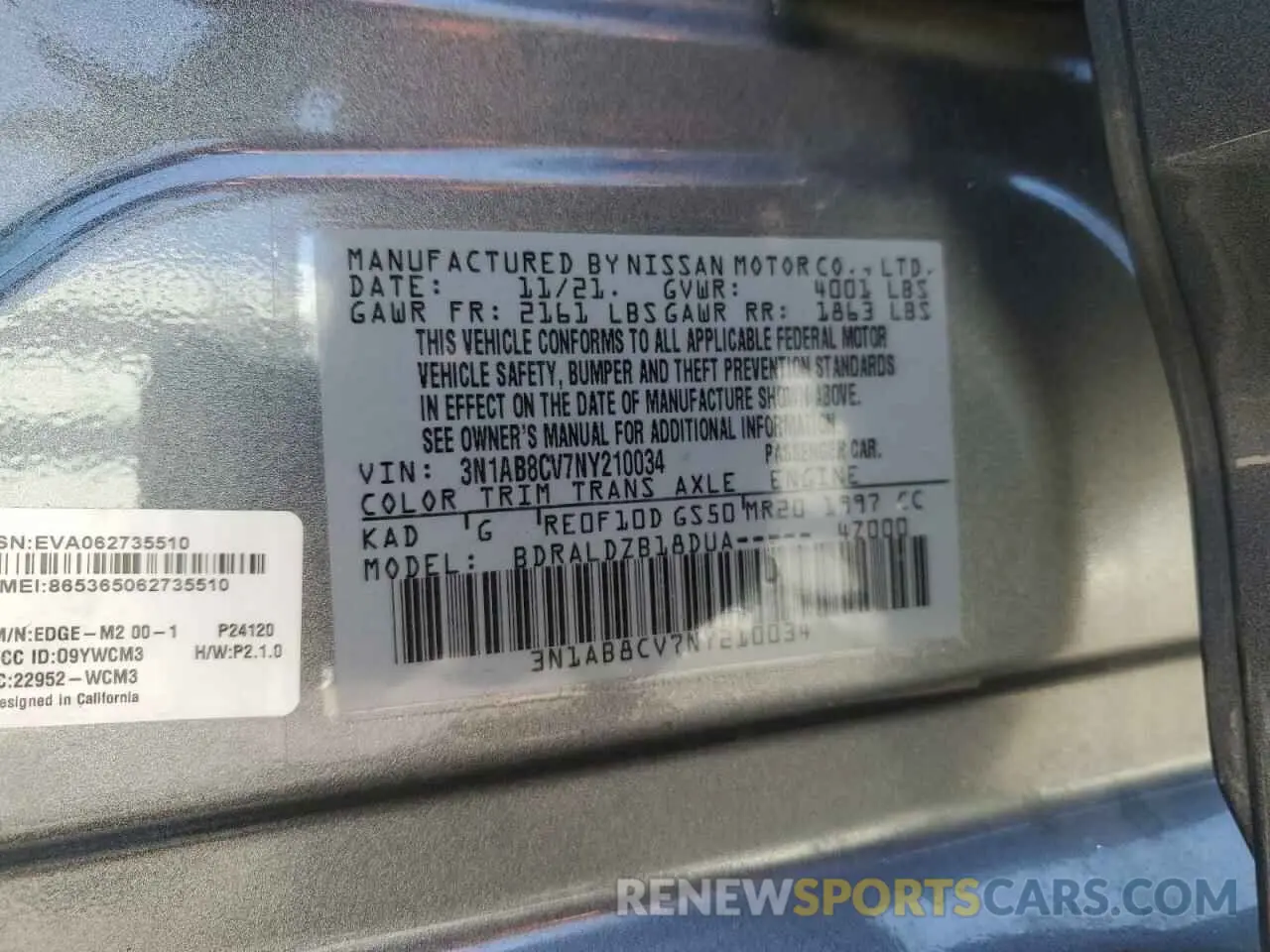 14 fotografías del automóvil dañado 3N1AB8CV7NY210034 NISSAN SENTRA 2022