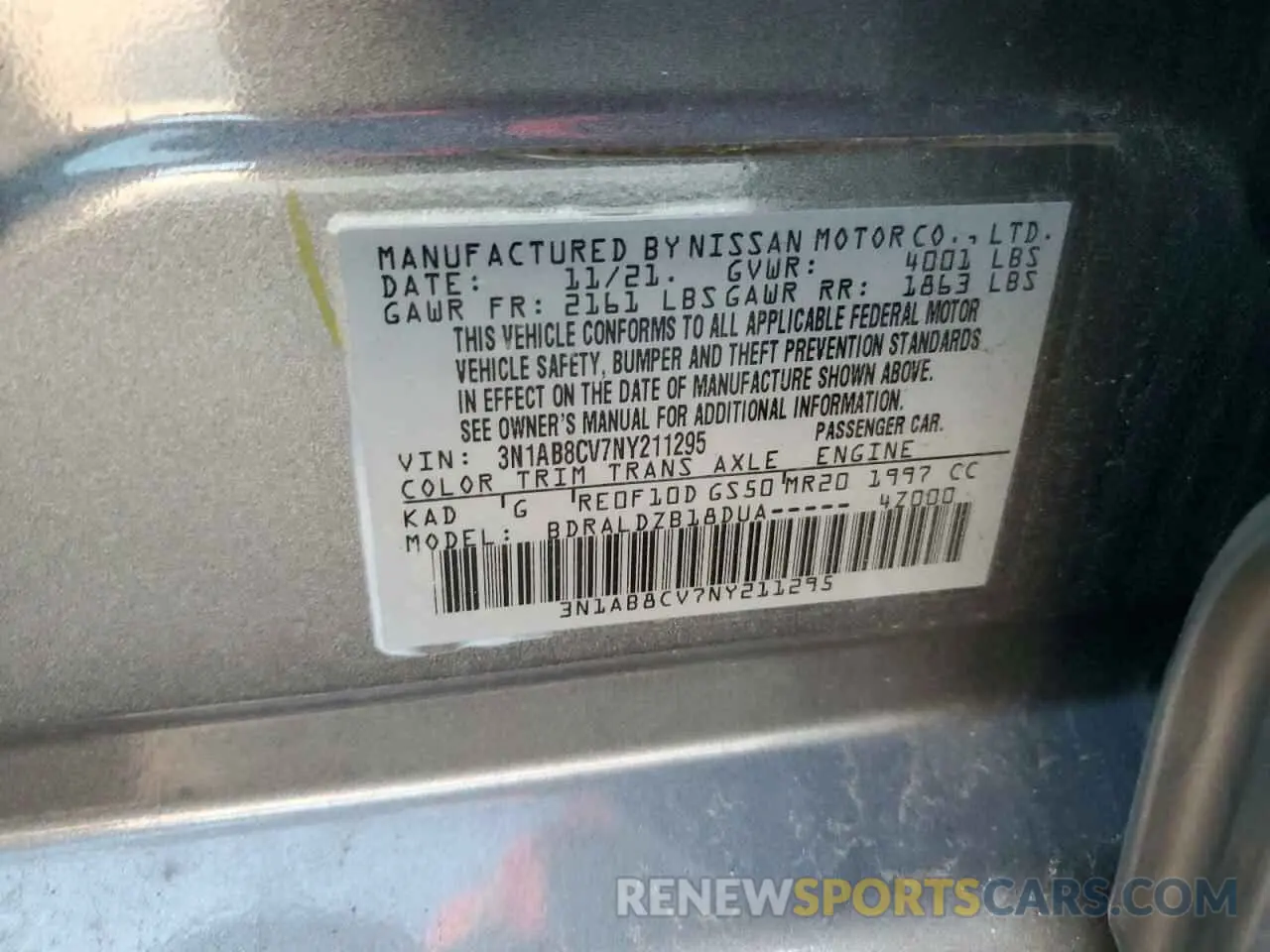 12 fotografías del automóvil dañado 3N1AB8CV7NY211295 NISSAN SENTRA 2022