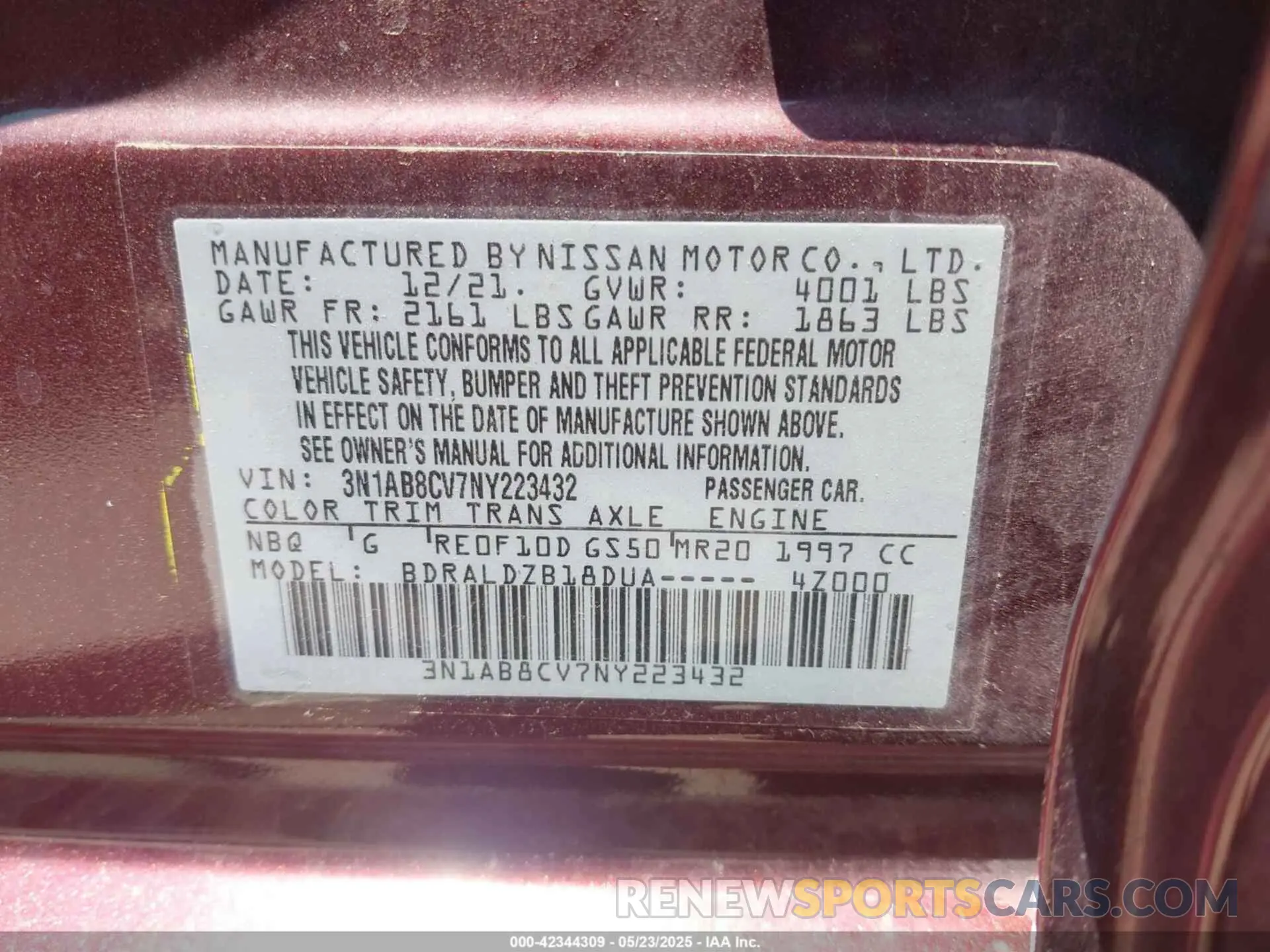 9 fotografías del automóvil dañado 3N1AB8CV7NY223432 NISSAN SENTRA 2022