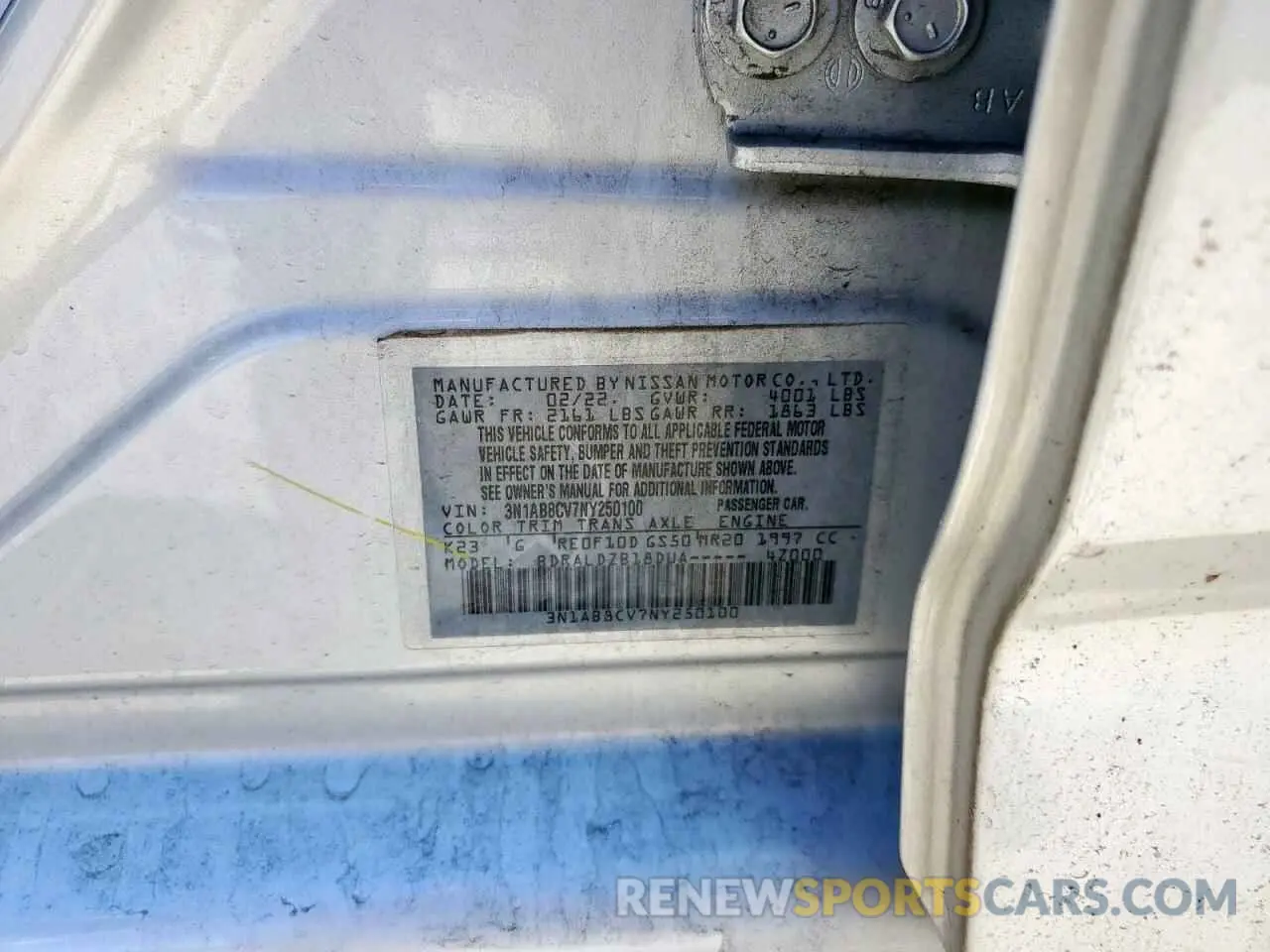 14 fotografías del automóvil dañado 3N1AB8CV7NY250100 NISSAN SENTRA 2022