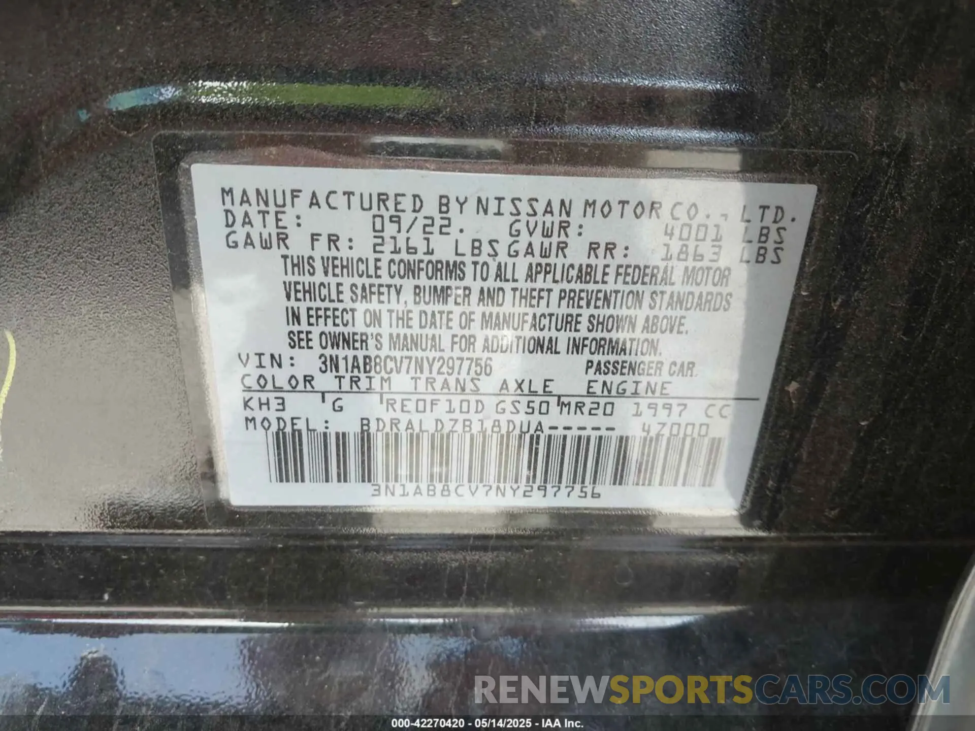 9 fotografías del automóvil dañado 3N1AB8CV7NY297756 NISSAN SENTRA 2022