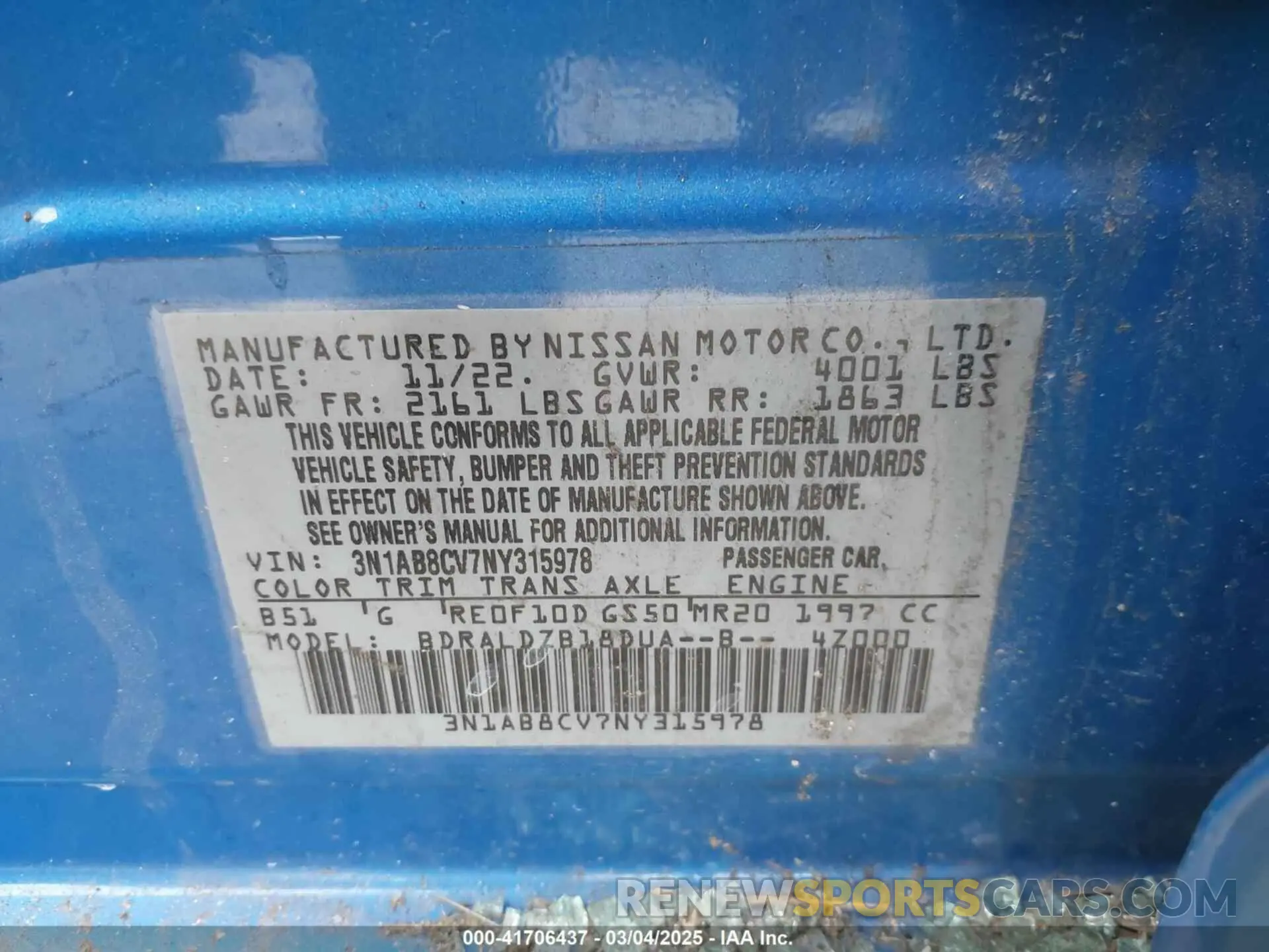 9 fotografías del automóvil dañado 3N1AB8CV7NY315978 NISSAN SENTRA 2022