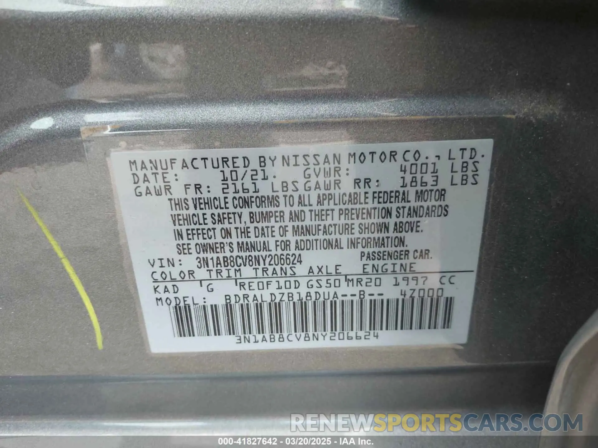 9 fotografías del automóvil dañado 3N1AB8CV8NY206624 NISSAN SENTRA 2022