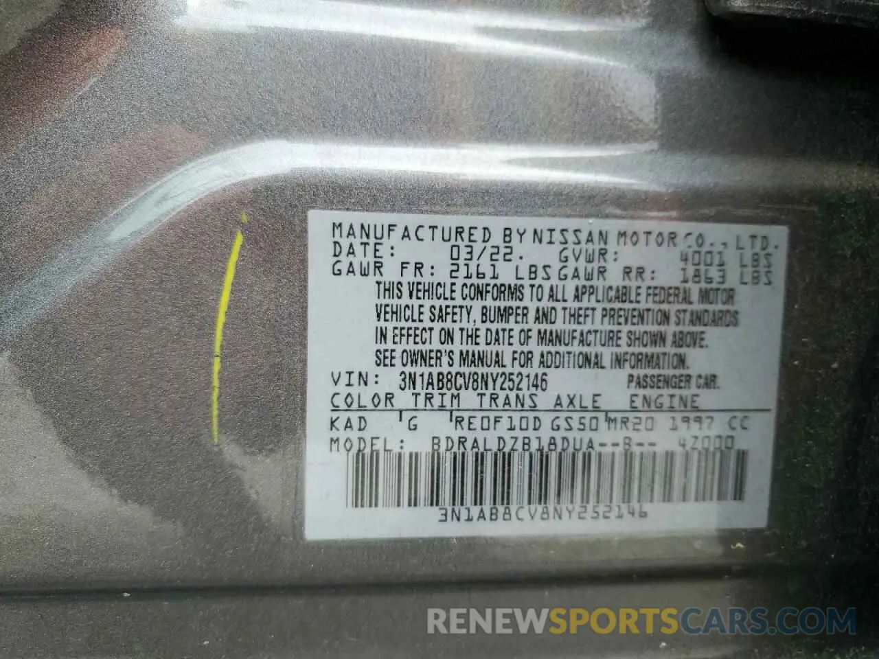 12 fotografías del automóvil dañado 3N1AB8CV8NY252146 NISSAN SENTRA 2022