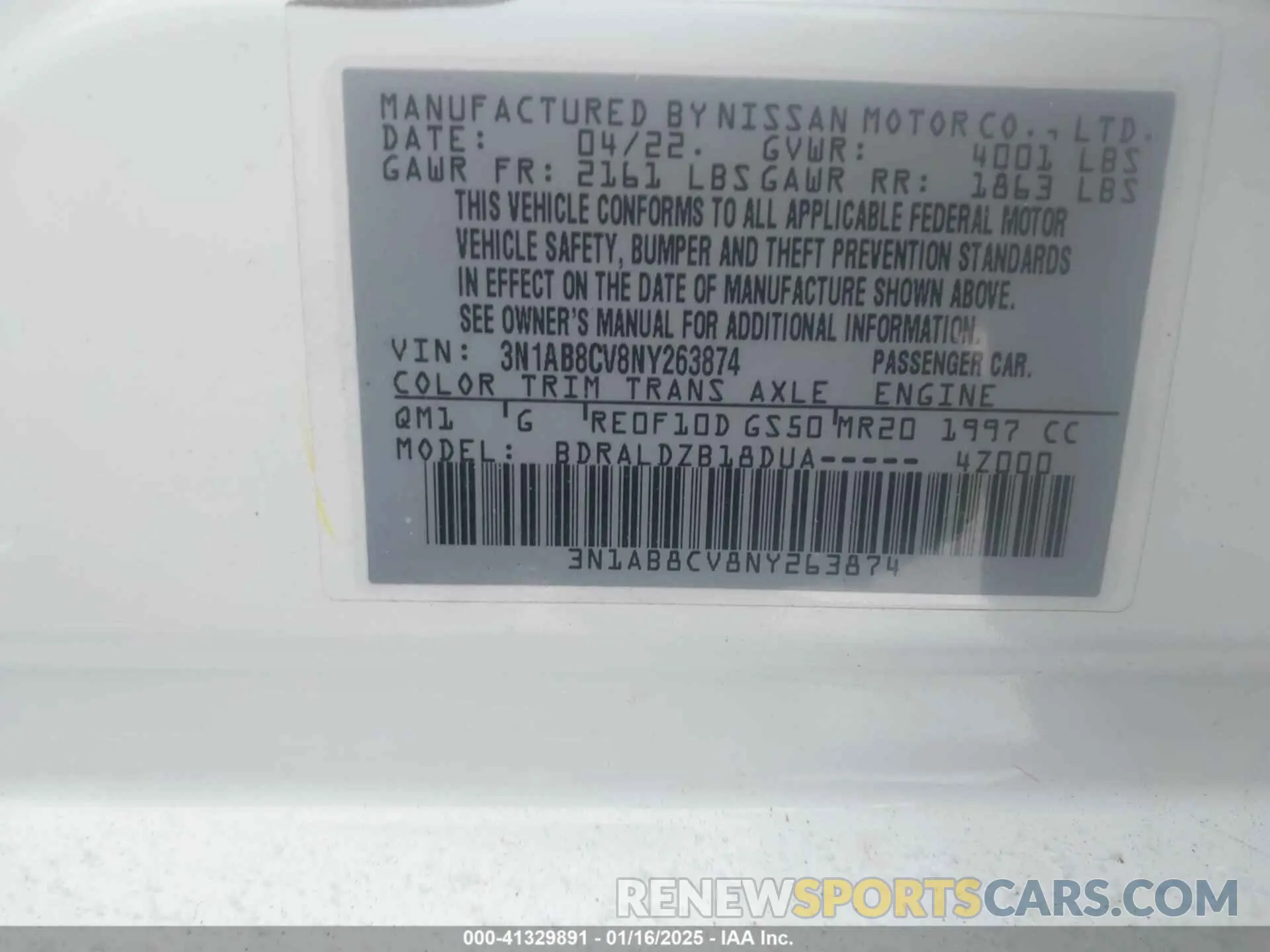 9 fotografías del automóvil dañado 3N1AB8CV8NY263874 NISSAN SENTRA 2022