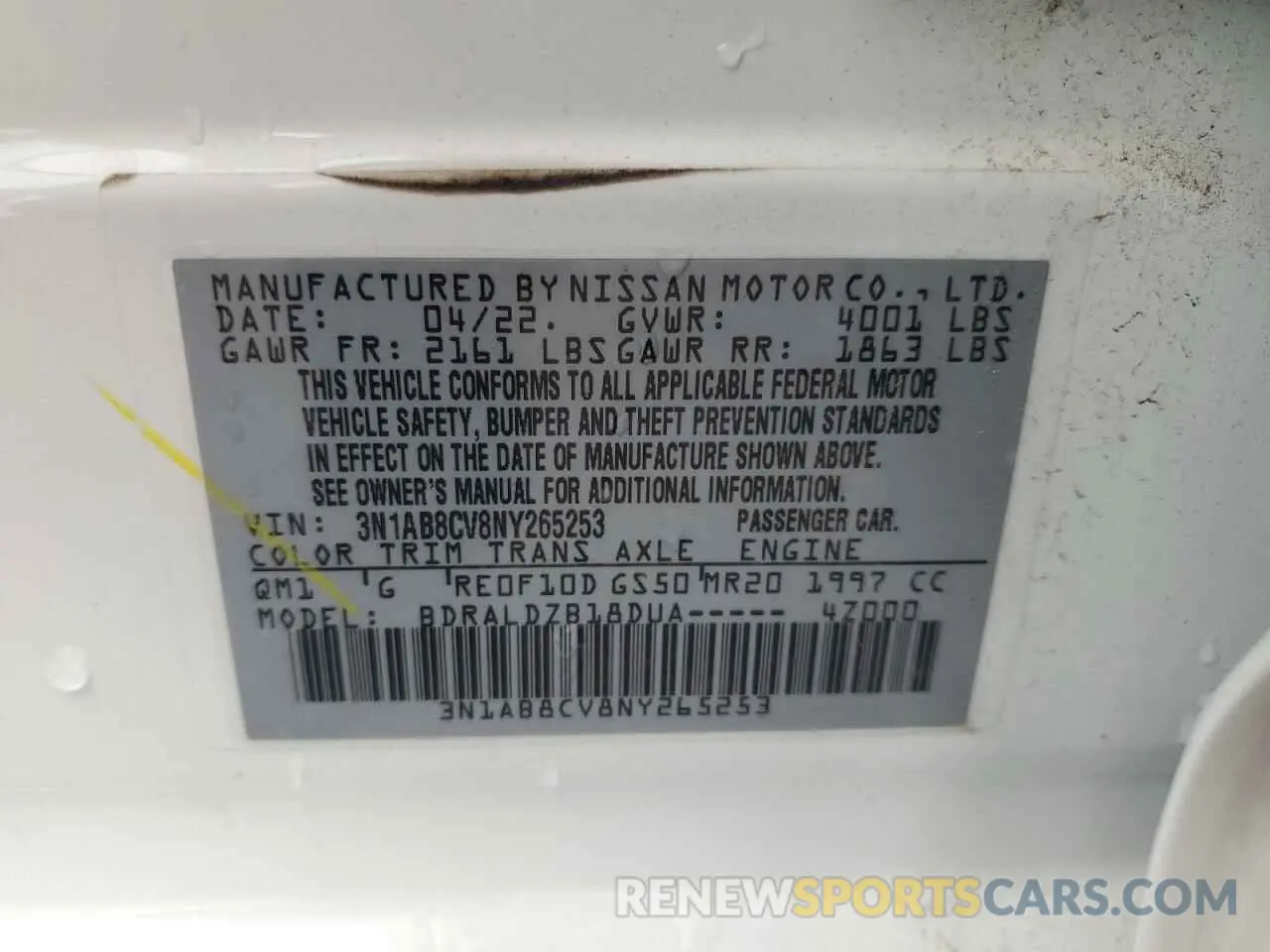 12 fotografías del automóvil dañado 3N1AB8CV8NY265253 NISSAN SENTRA 2022
