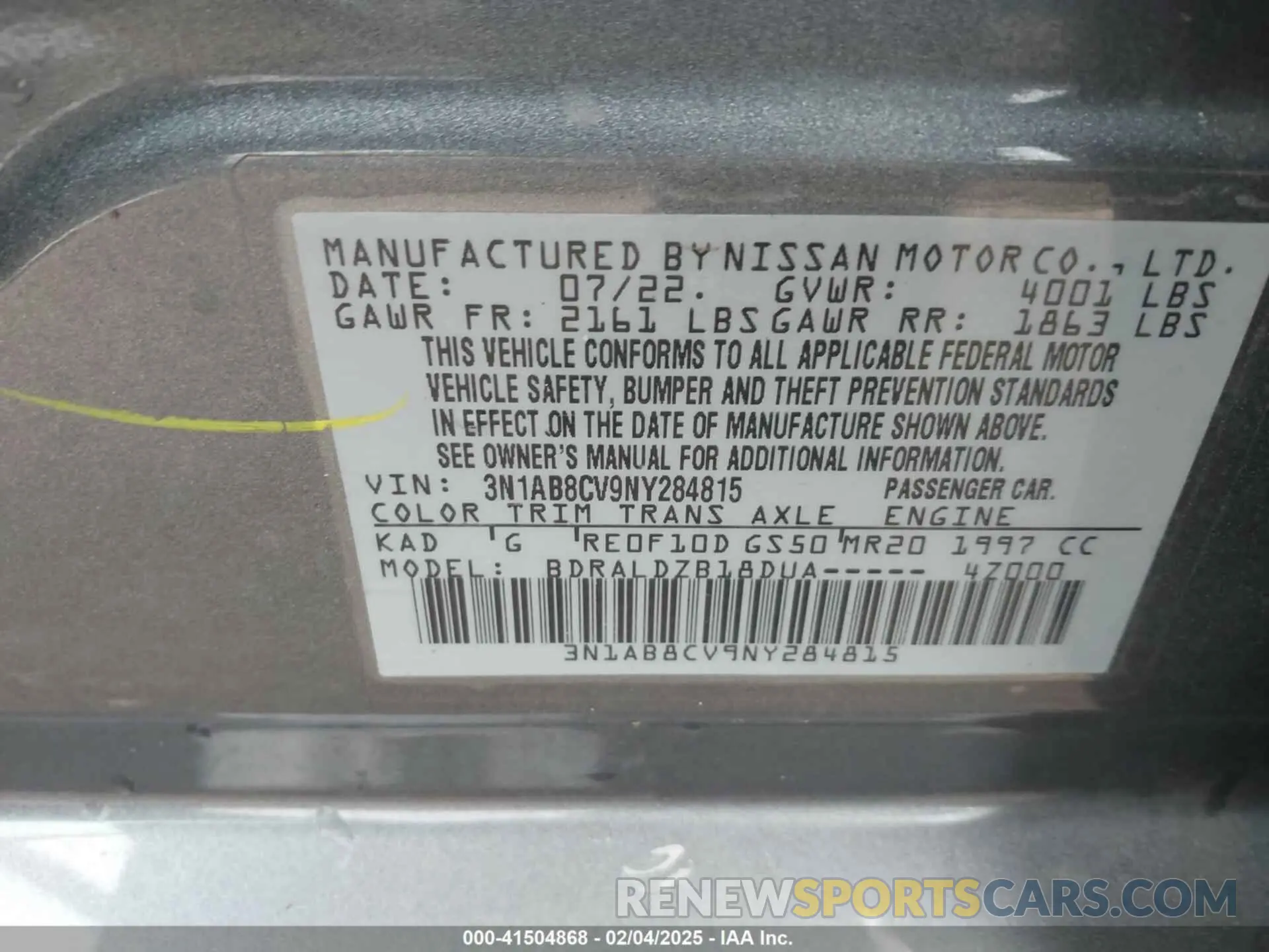 9 fotografías del automóvil dañado 3N1AB8CV9NY284815 NISSAN SENTRA 2022