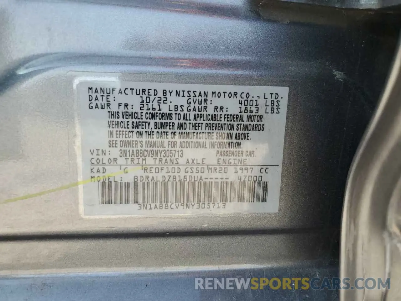 12 fotografías del automóvil dañado 3N1AB8CV9NY305713 NISSAN SENTRA 2022