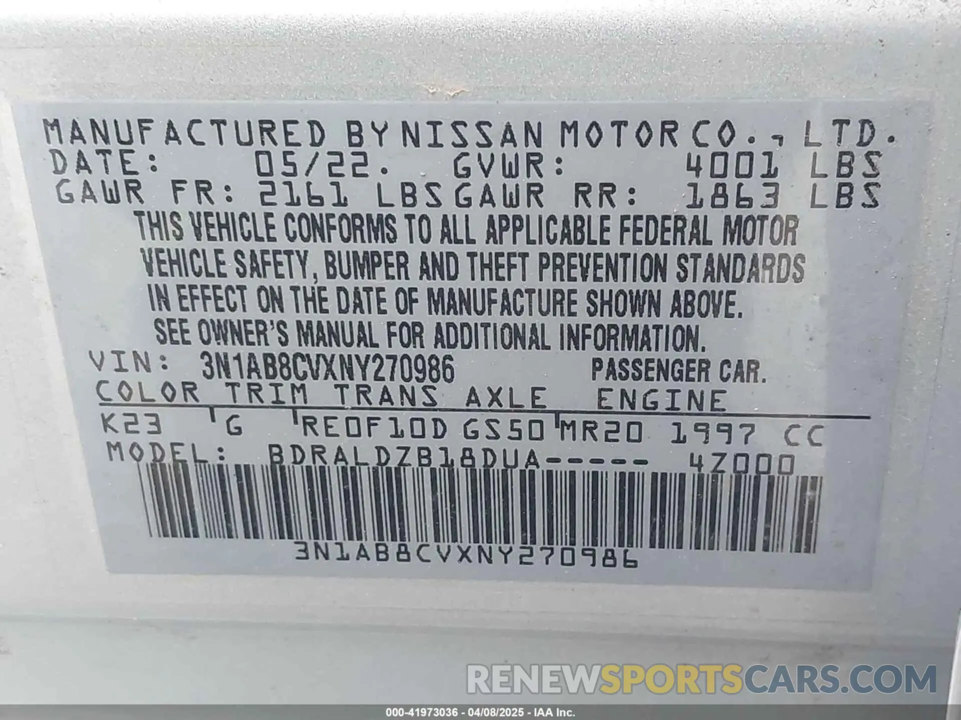 11 fotografías del automóvil dañado 3N1AB8CVXNY270986 NISSAN SENTRA 2022