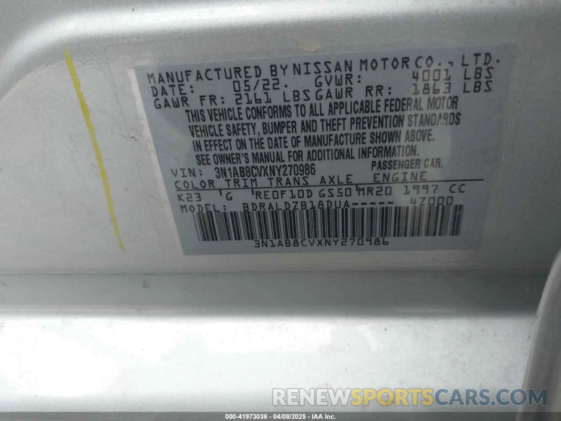 9 fotografías del automóvil dañado 3N1AB8CVXNY270986 NISSAN SENTRA 2022