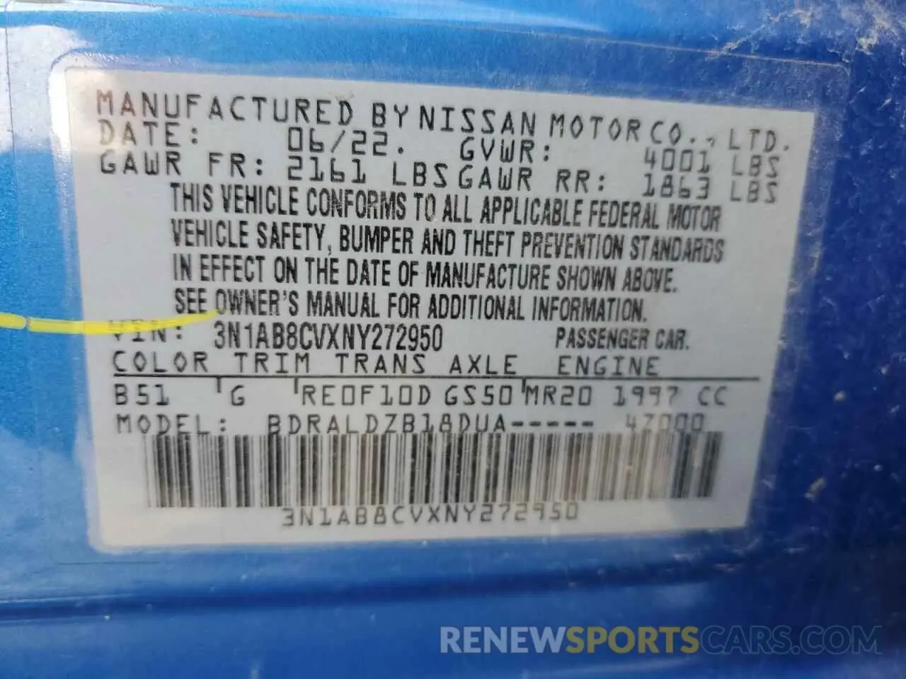 13 fotografías del automóvil dañado 3N1AB8CVXNY272950 NISSAN SENTRA 2022