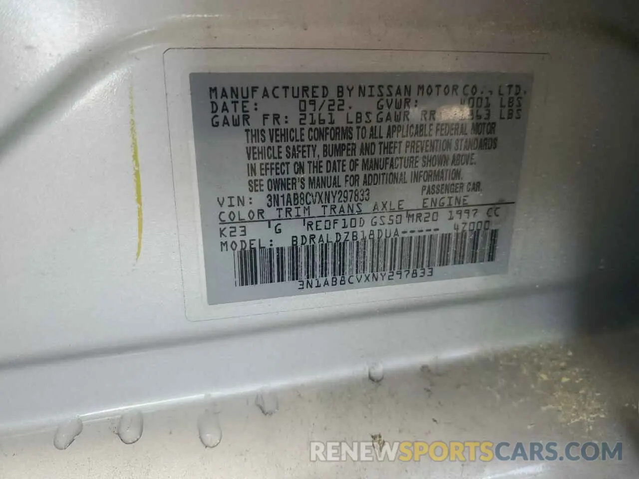 12 fotografías del automóvil dañado 3N1AB8CVXNY297833 NISSAN SENTRA 2022