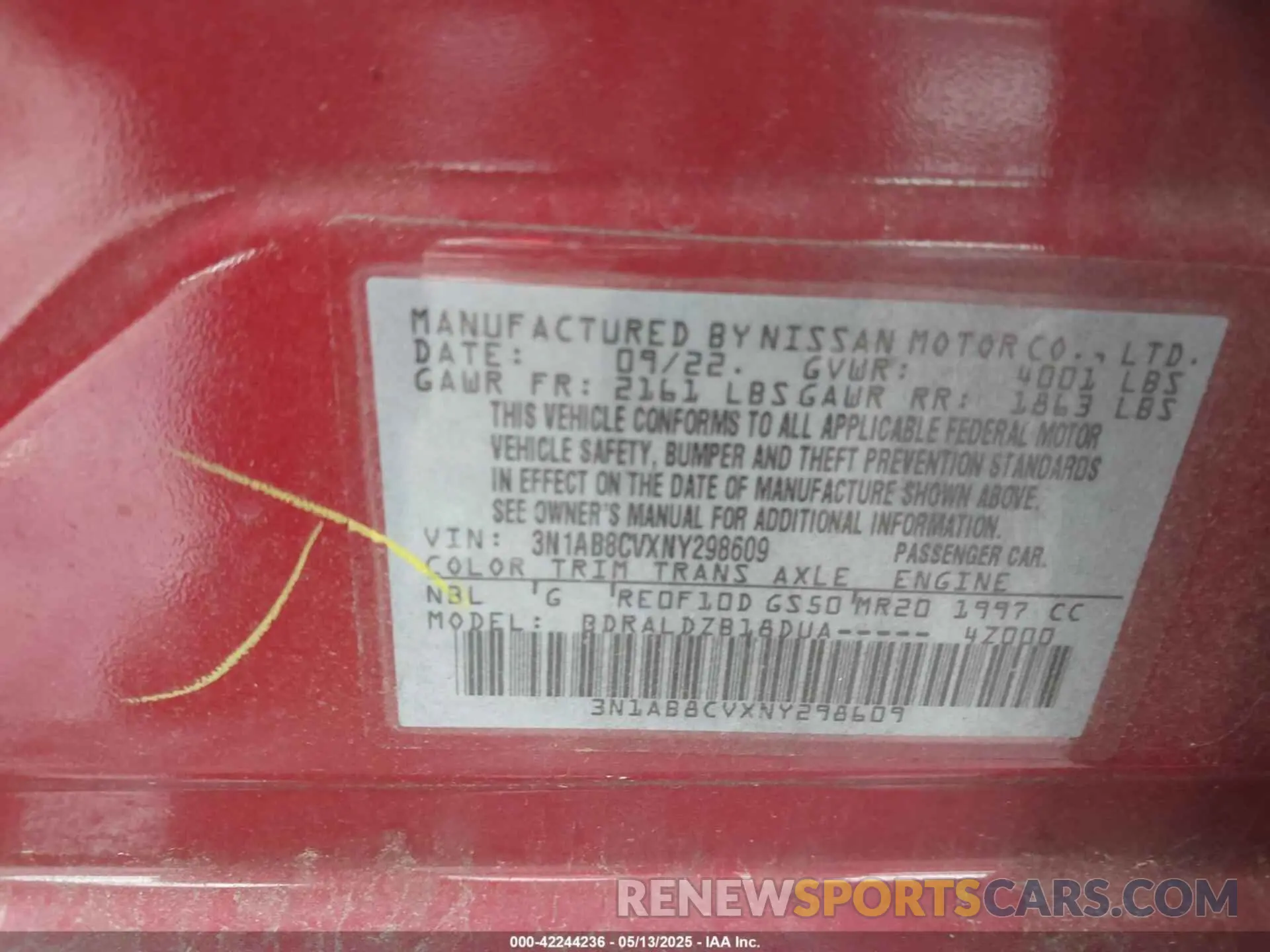 9 fotografías del automóvil dañado 3N1AB8CVXNY298609 NISSAN SENTRA 2022