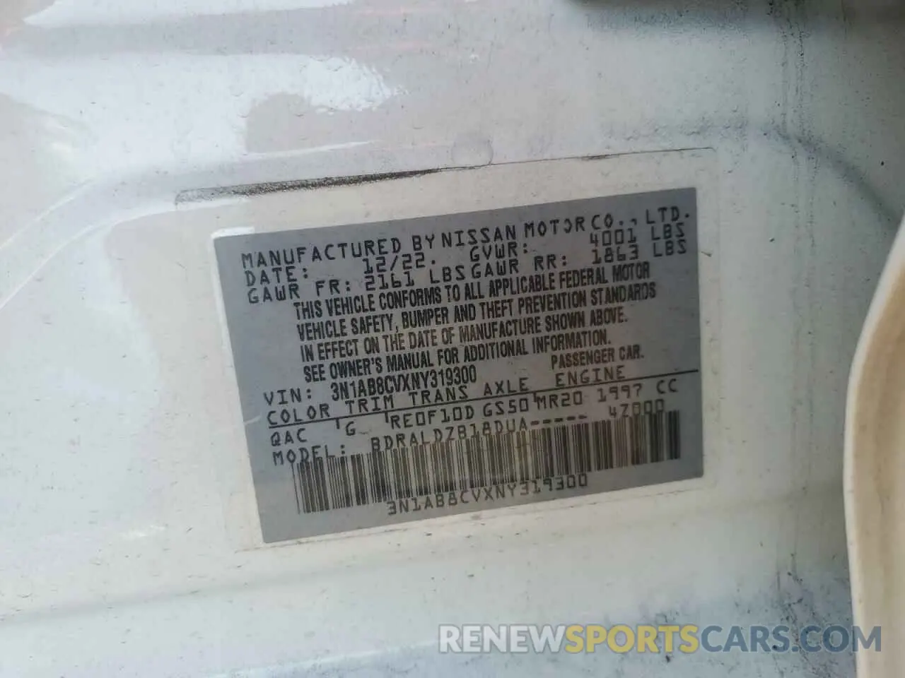 14 fotografías del automóvil dañado 3N1AB8CVXNY319300 NISSAN SENTRA 2022