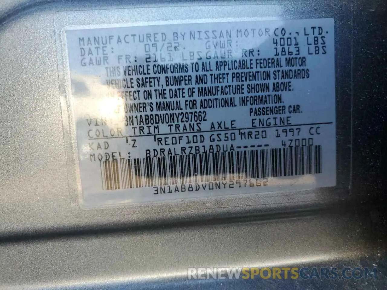 12 fotografías del automóvil dañado 3N1AB8DV0NY297662 NISSAN SENTRA 2022