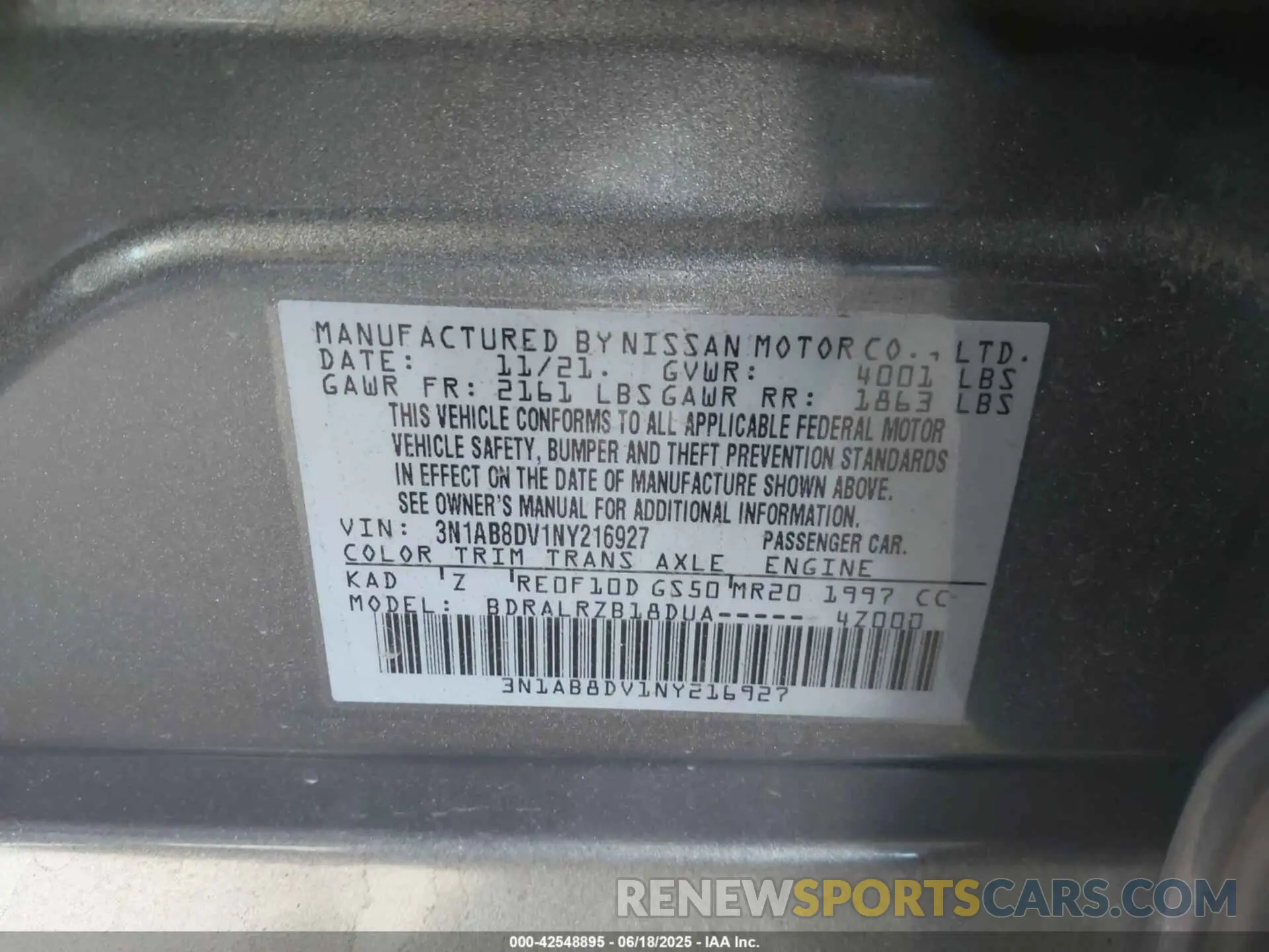 9 fotografías del automóvil dañado 3N1AB8DV1NY216927 NISSAN SENTRA 2022
