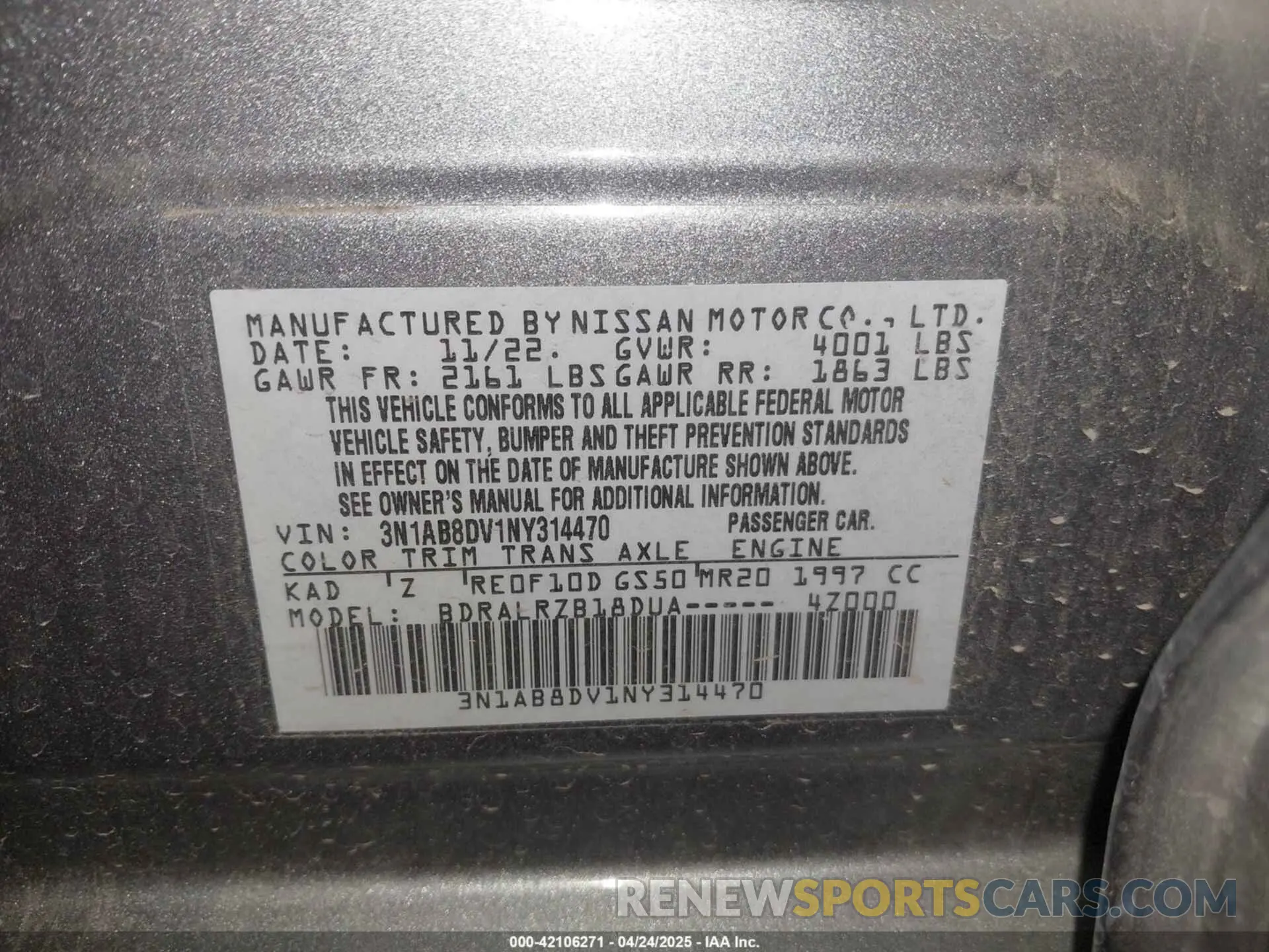 9 fotografías del automóvil dañado 3N1AB8DV1NY314470 NISSAN SENTRA 2022