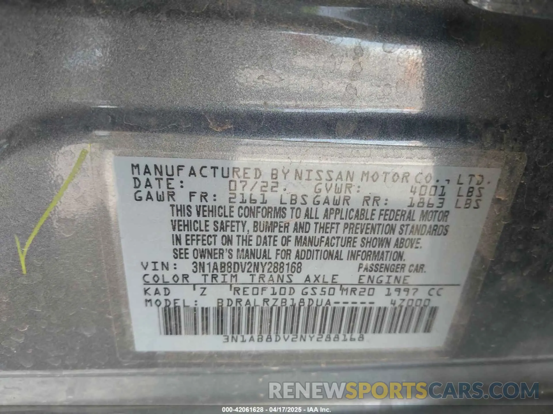 9 fotografías del automóvil dañado 3N1AB8DV2NY288168 NISSAN SENTRA 2022
