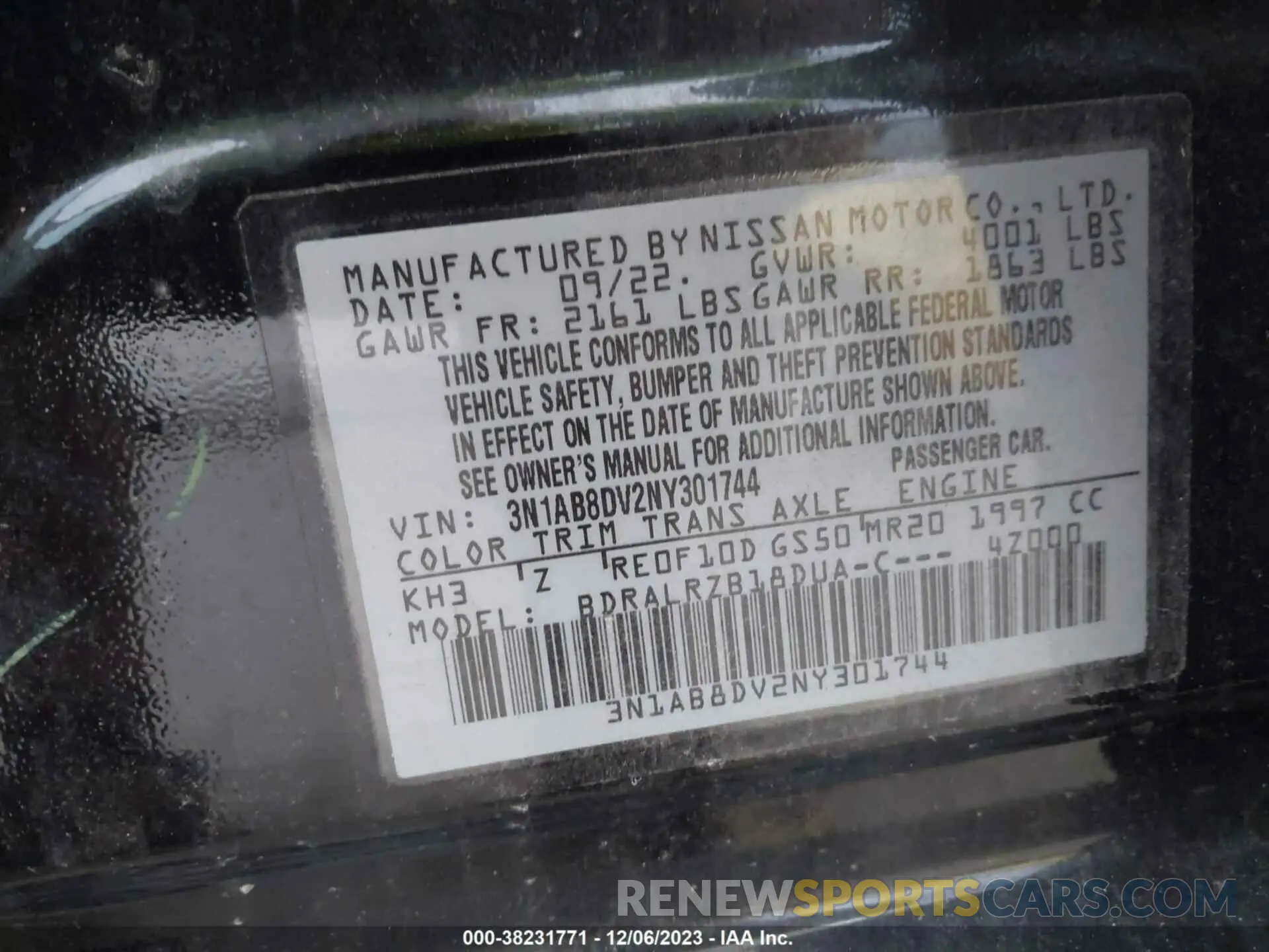 9 fotografías del automóvil dañado 3N1AB8DV2NY301744 NISSAN SENTRA 2022