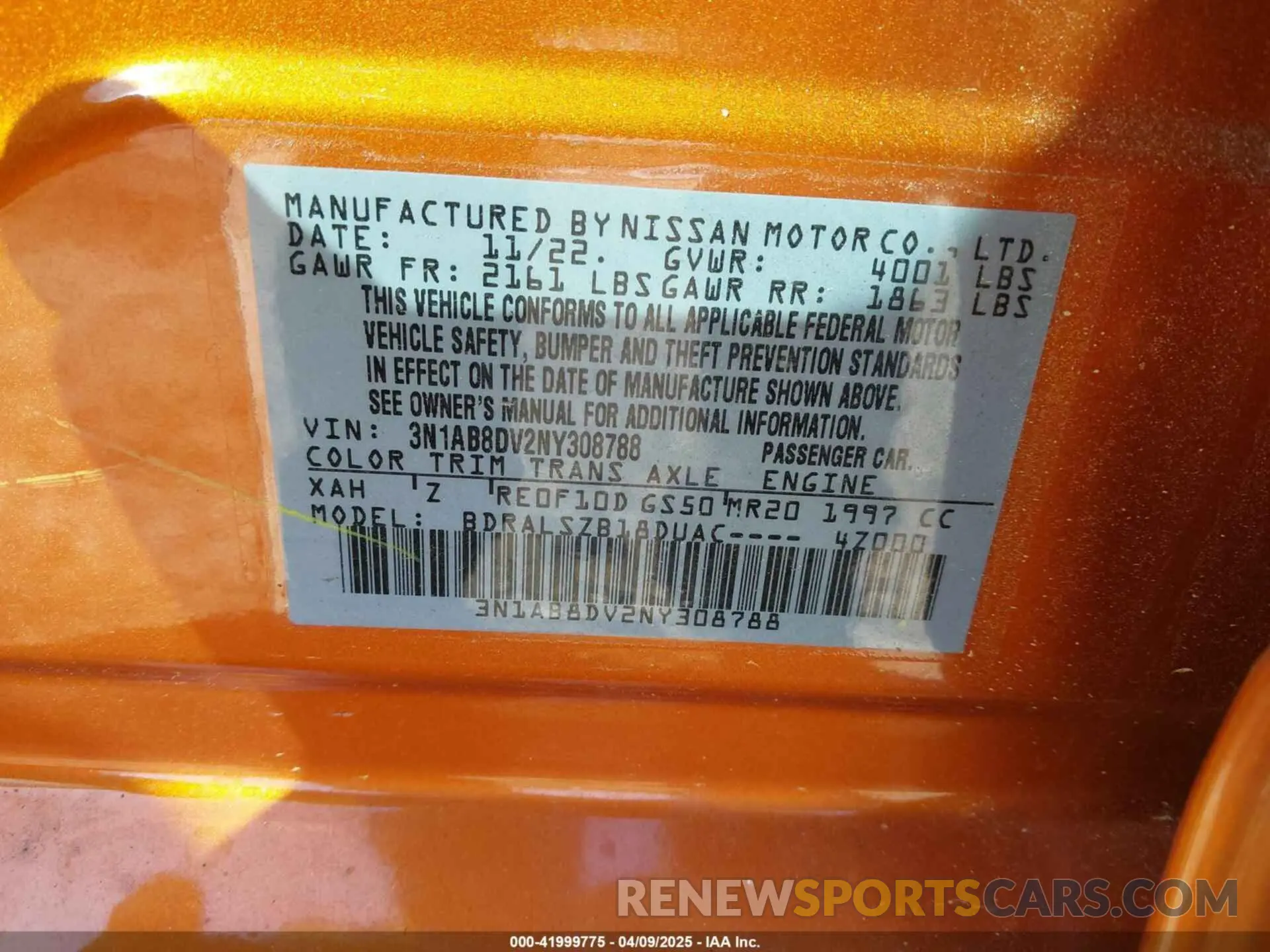 9 fotografías del automóvil dañado 3N1AB8DV2NY308788 NISSAN SENTRA 2022