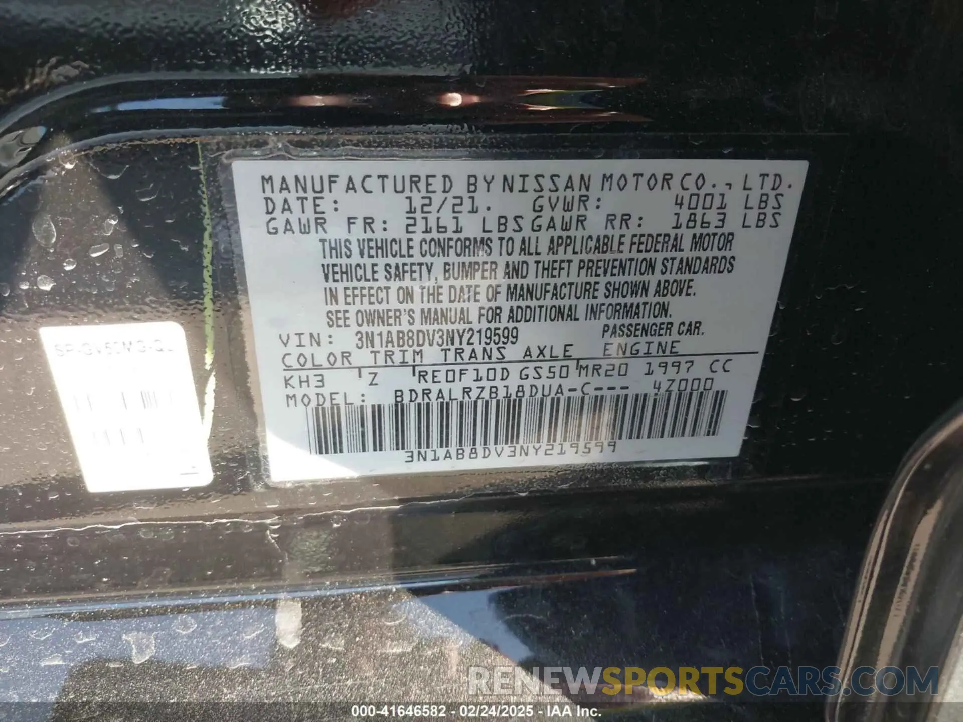 9 fotografías del automóvil dañado 3N1AB8DV3NY219599 NISSAN SENTRA 2022